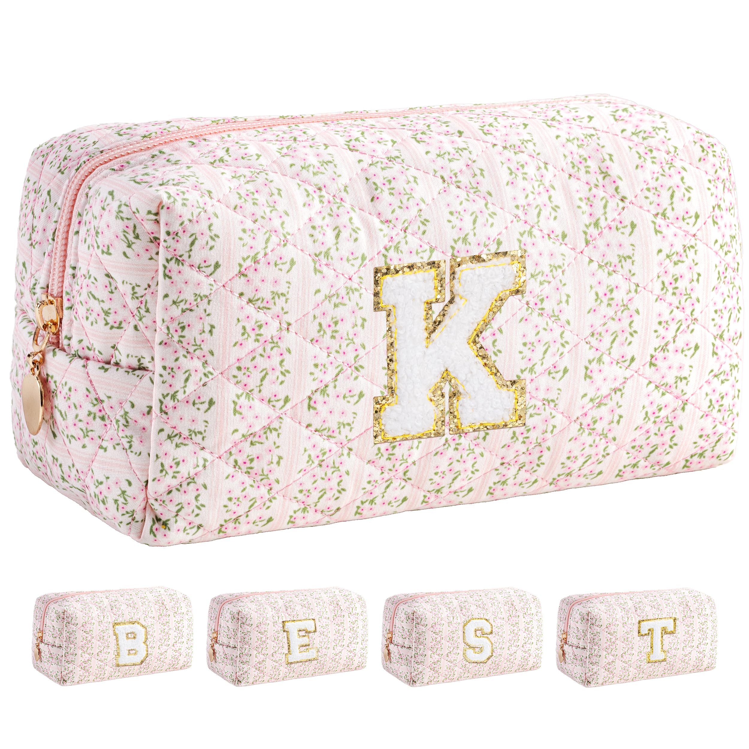 HBselect Personalized Makeup Bag for Women Initial Quilted Toiletry Bag