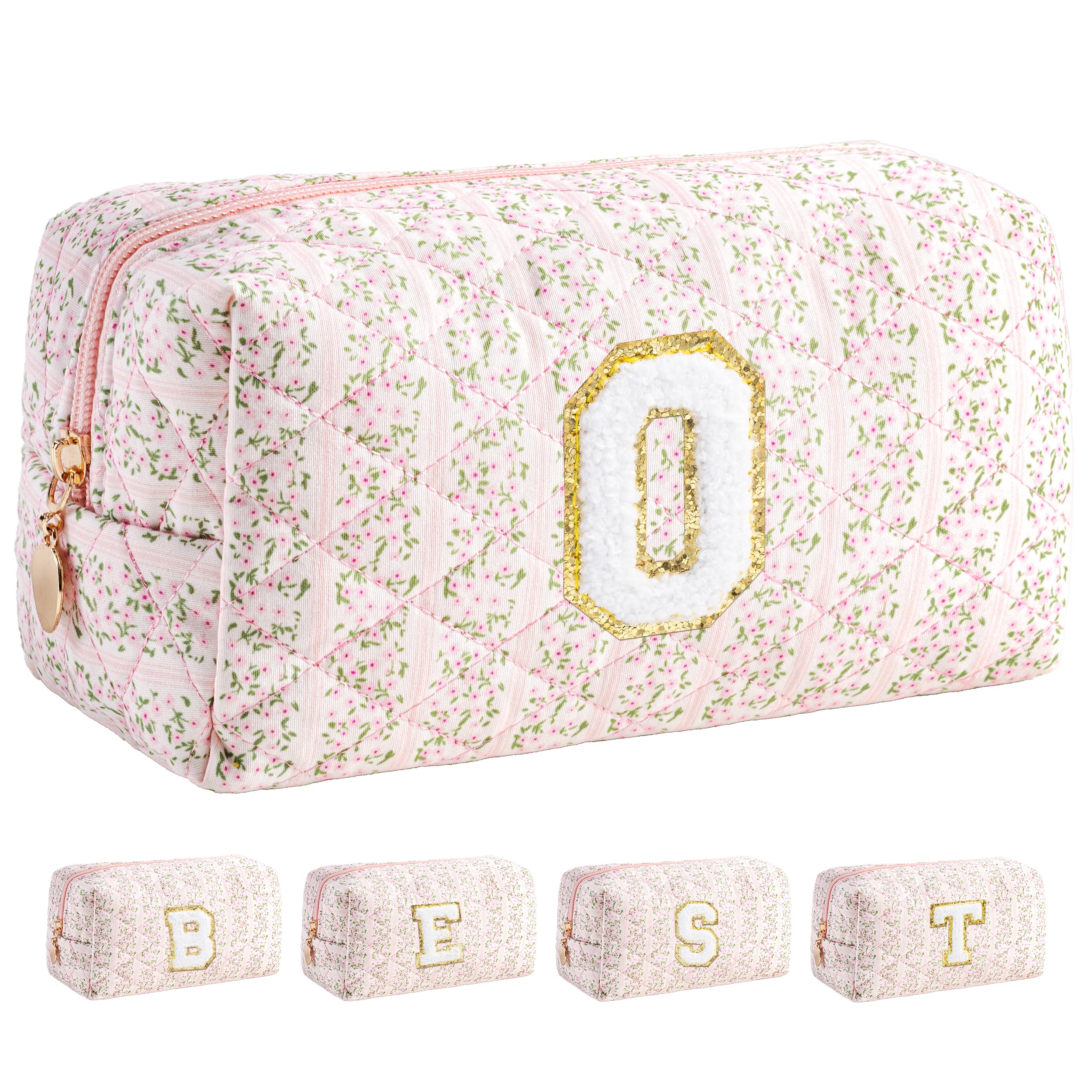 HBselect Personalized Makeup Bag for Women Initial Quilted Toiletry Bag