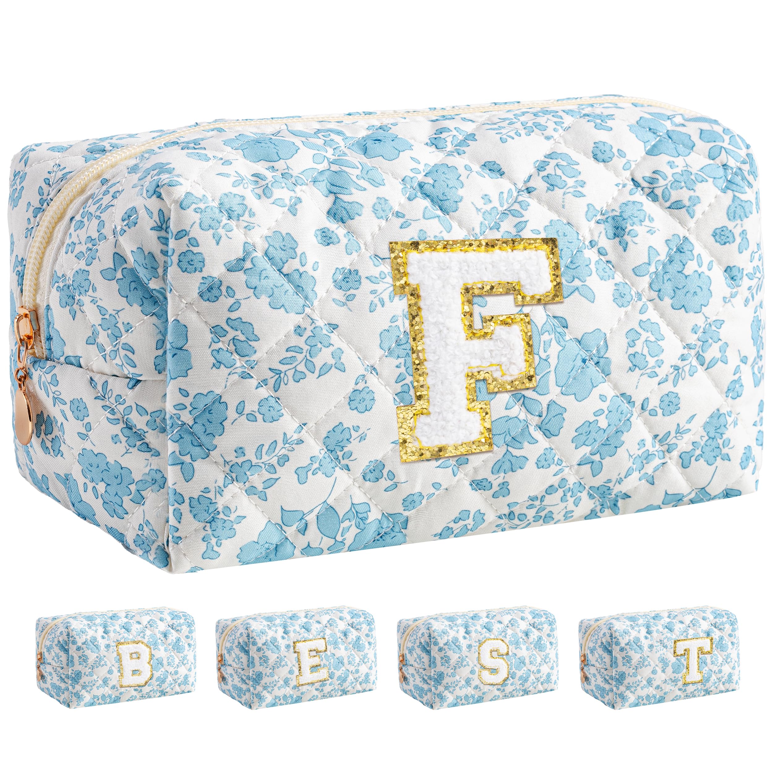 HBselect Personalized Makeup Bag for Women Initial Quilted Toiletry Bag