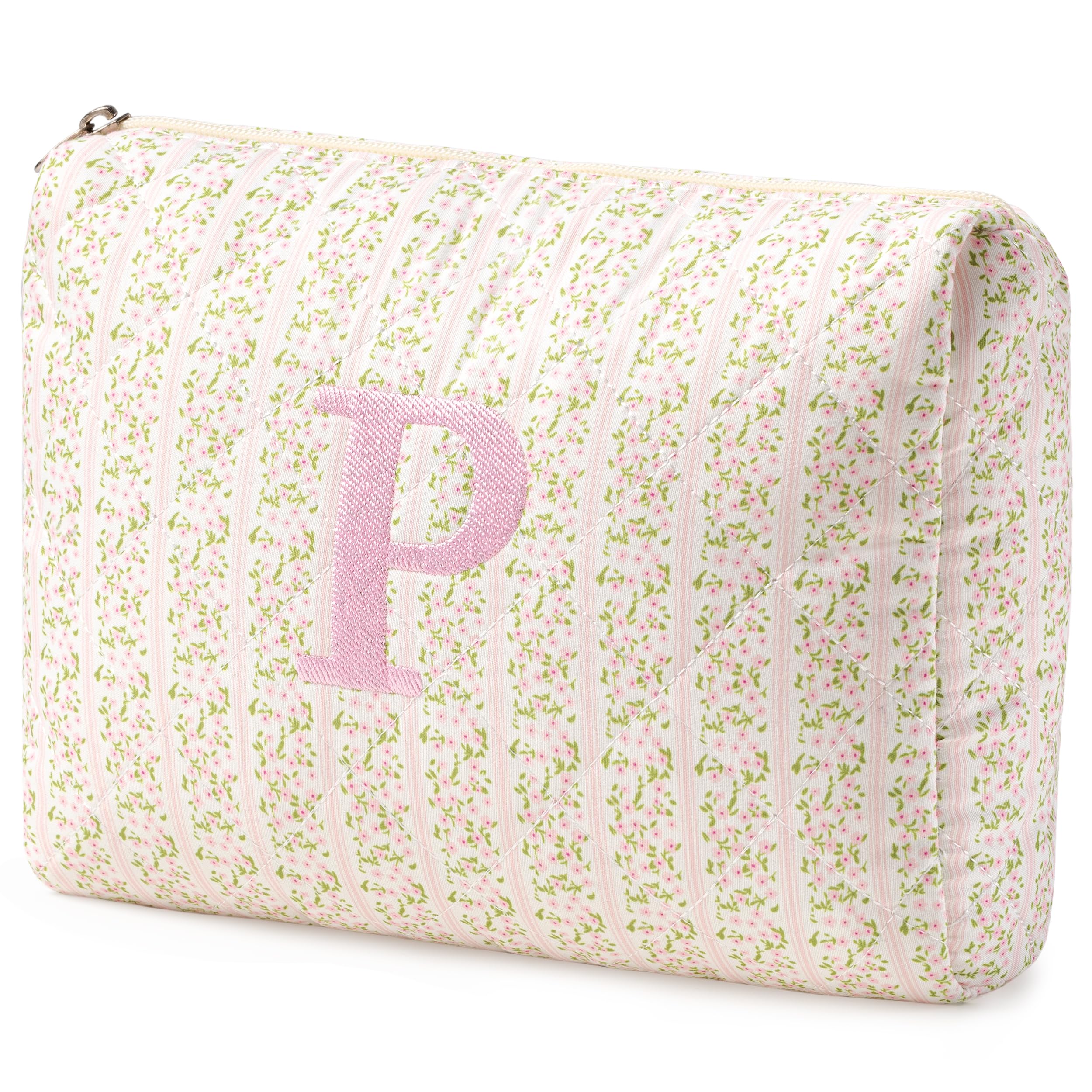 HBselect Initial Makeup Bag for Women Personalized Quilted Cosmetic Bag