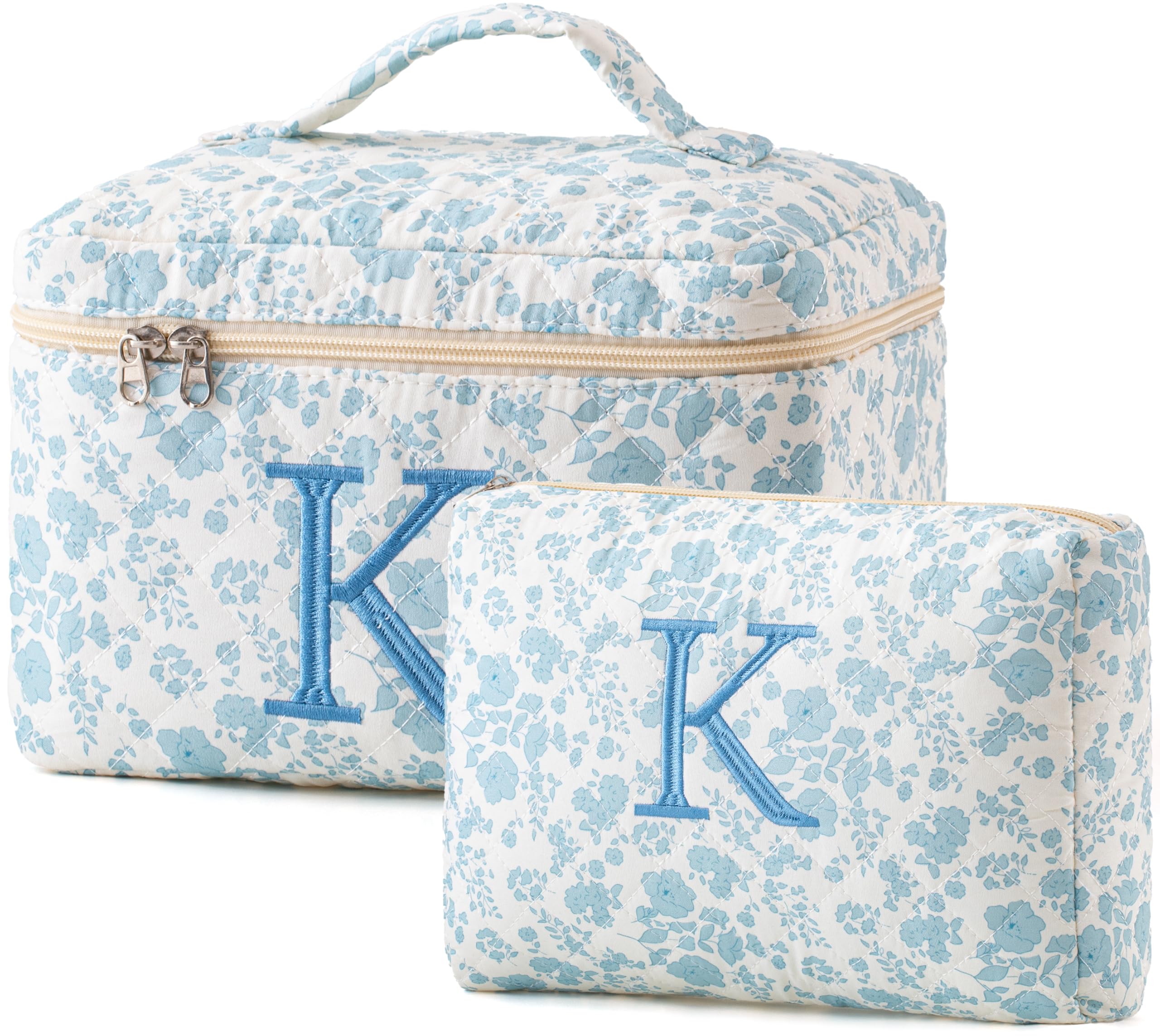 HBselect Initial Makeup Bag for Women Personalized Quilted Cosmetic Bag