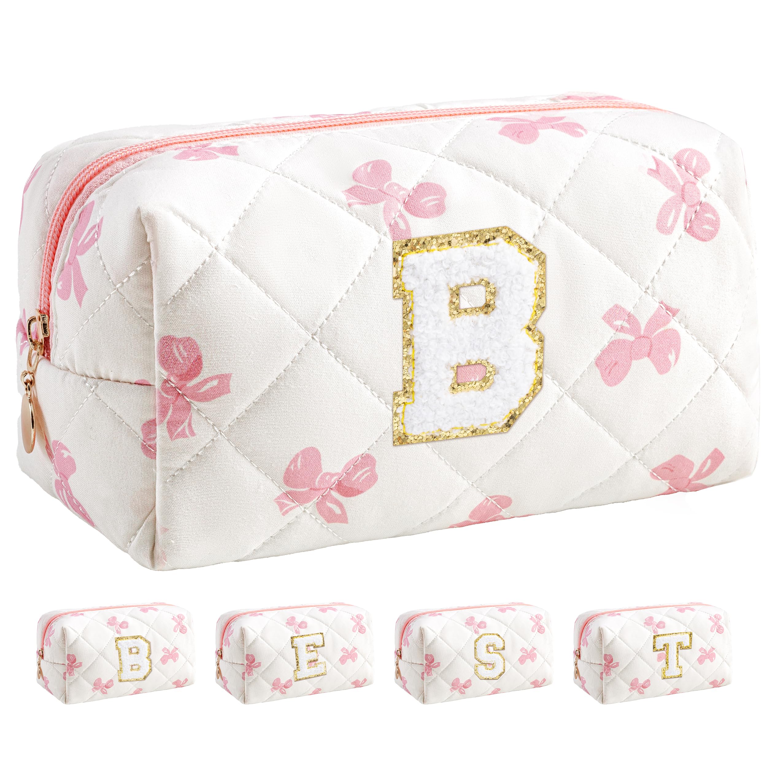 HBselect Personalized Makeup Bag for Women Initial Quilted Toiletry Bag