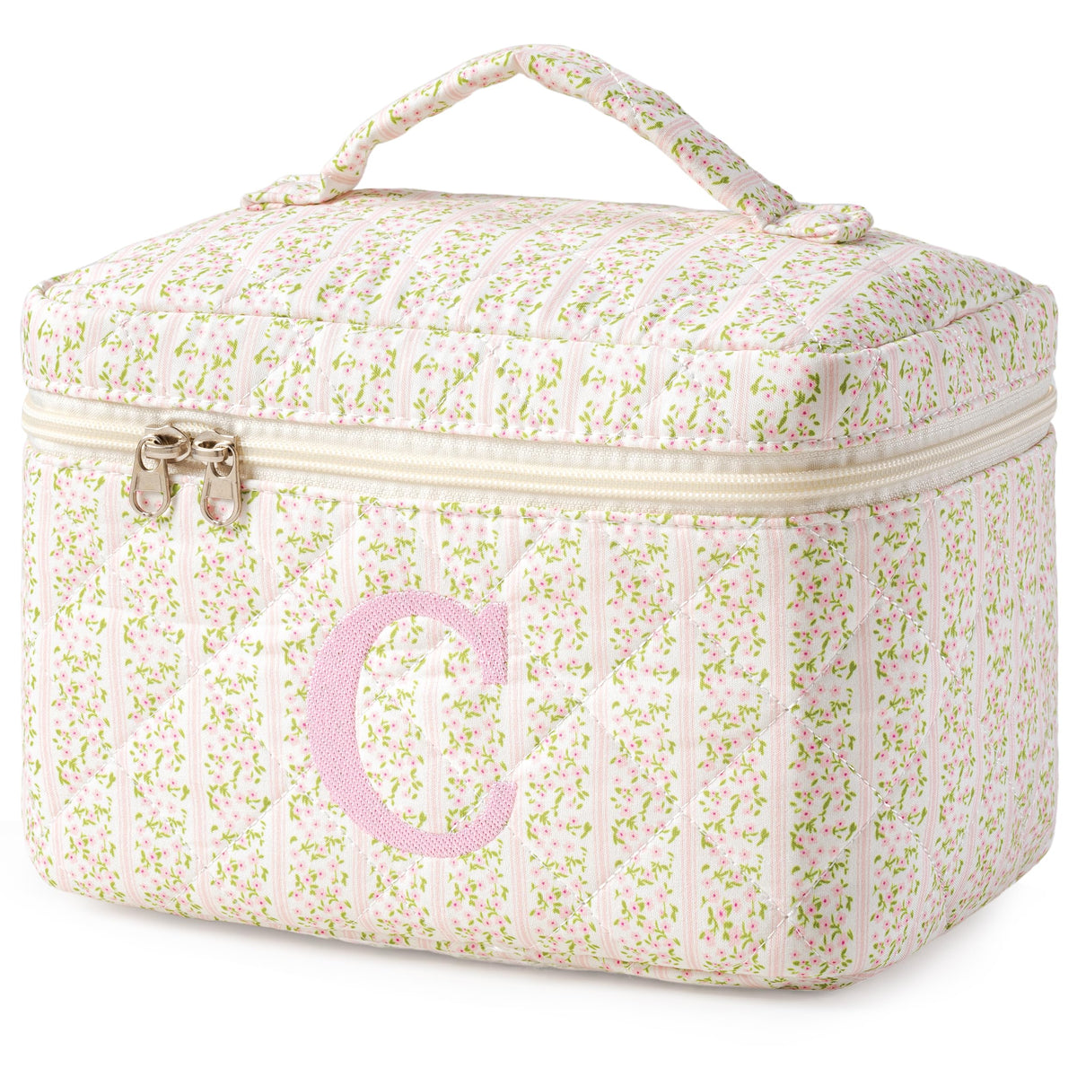 HBselect Initial Makeup Bag for Women Personalized Quilted Cosmetic Bag