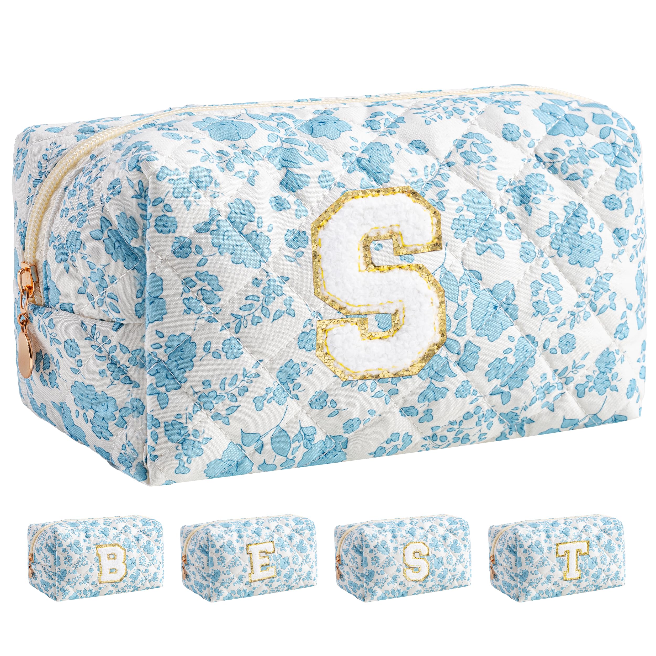 HBselect Personalized Makeup Bag for Women Initial Quilted Toiletry Bag