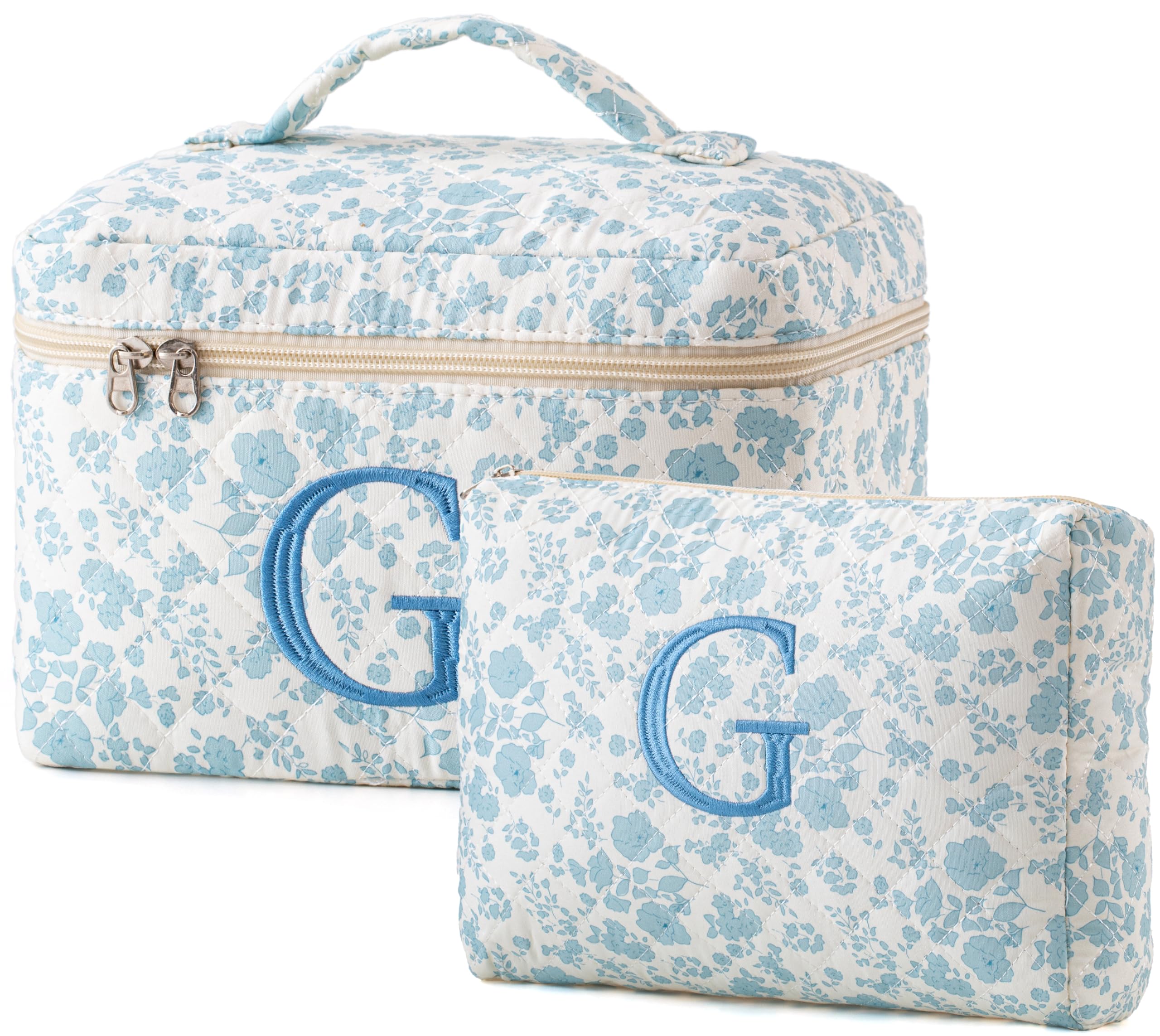 HBselect Initial Makeup Bag for Women Personalized Quilted Cosmetic Bag
