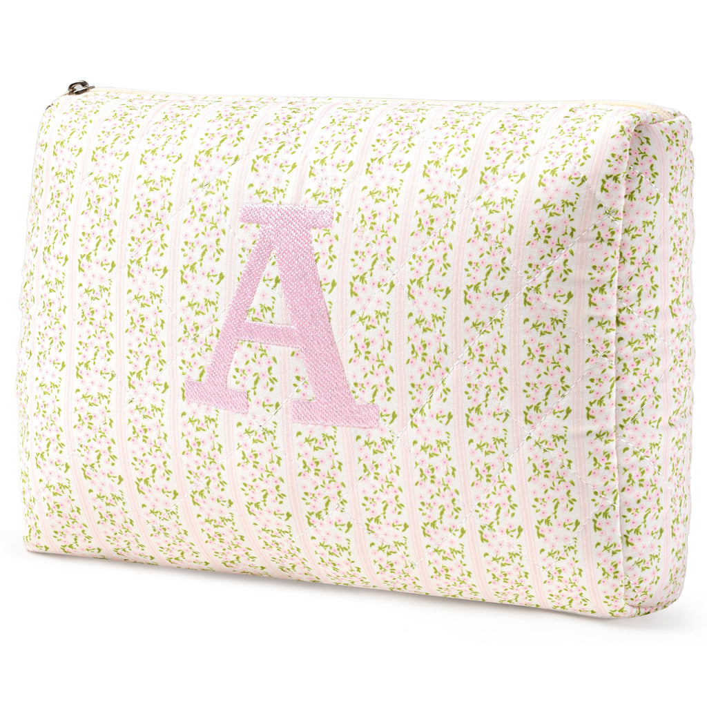 HBselect Initial Makeup Bag for Women Personalized Quilted Cosmetic Bag