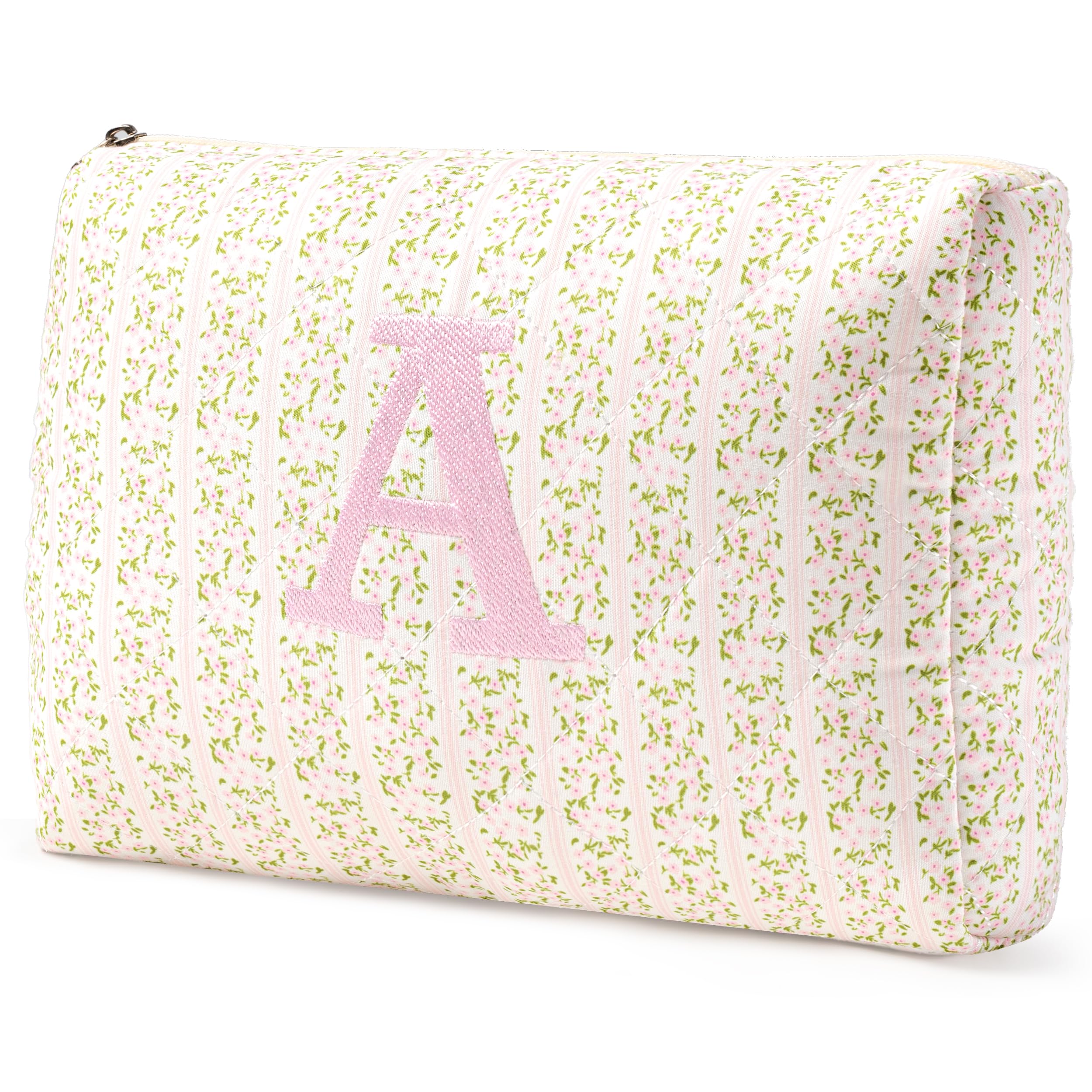 HBselect Initial Makeup Bag for Women Personalized Quilted Cosmetic Bag