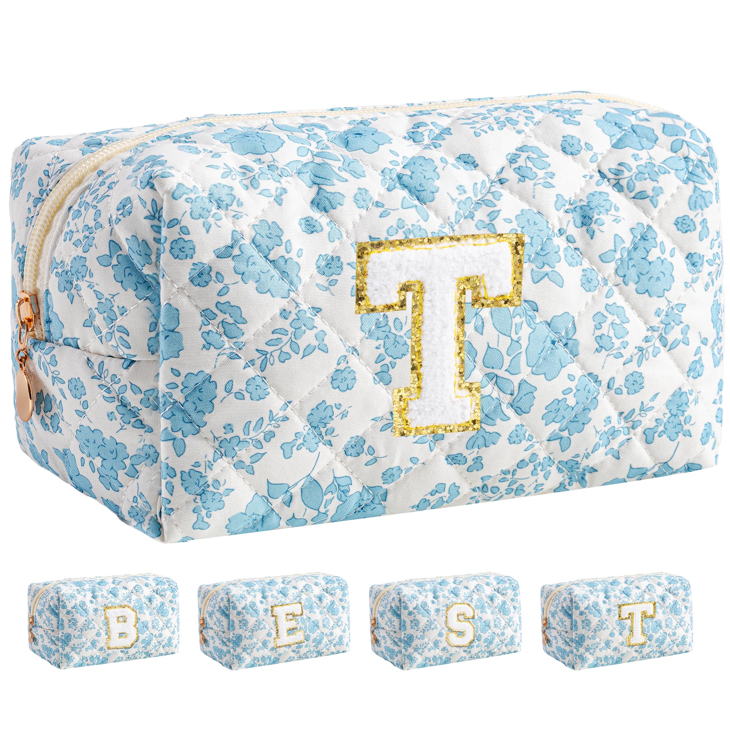 HBselect Personalized Makeup Bag for Women Initial Quilted Toiletry Bag