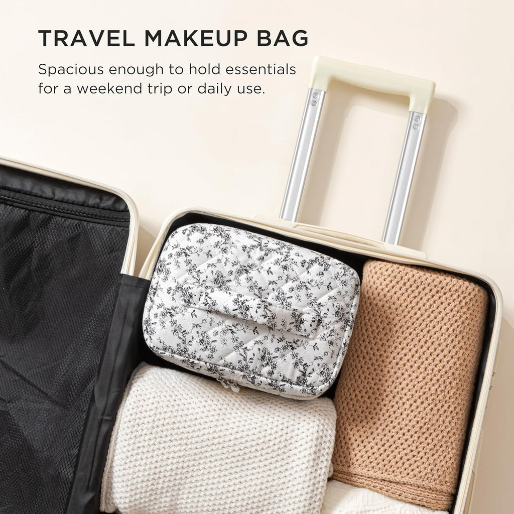 HBselect Large Quilted Makeup Bag for Women Cute Cotton Travel Cosmetic Bag