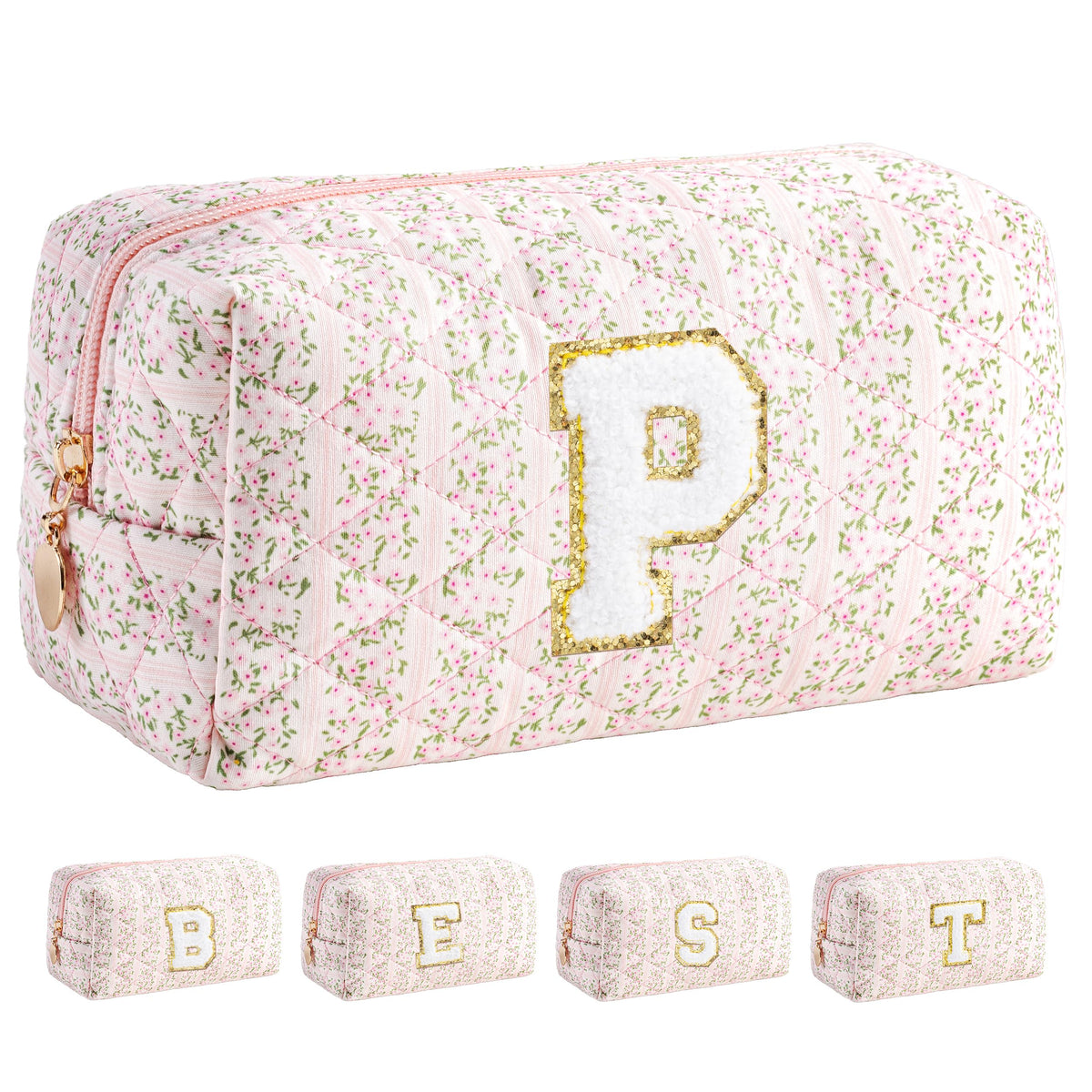 HBselect Personalized Makeup Bag for Women Initial Quilted Toiletry Bag