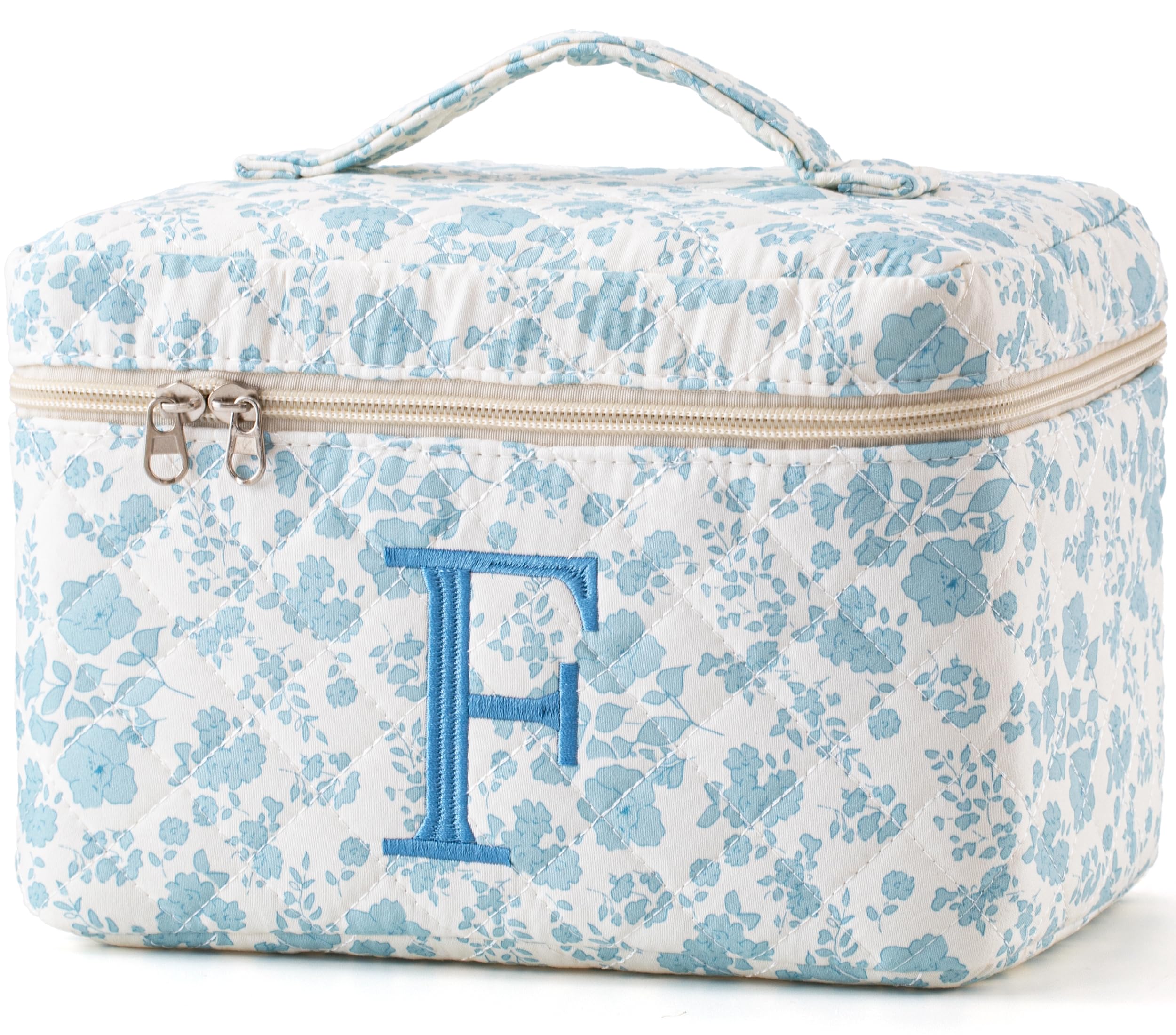HBselect Initial Makeup Bag for Women Personalized Quilted Cosmetic Bag