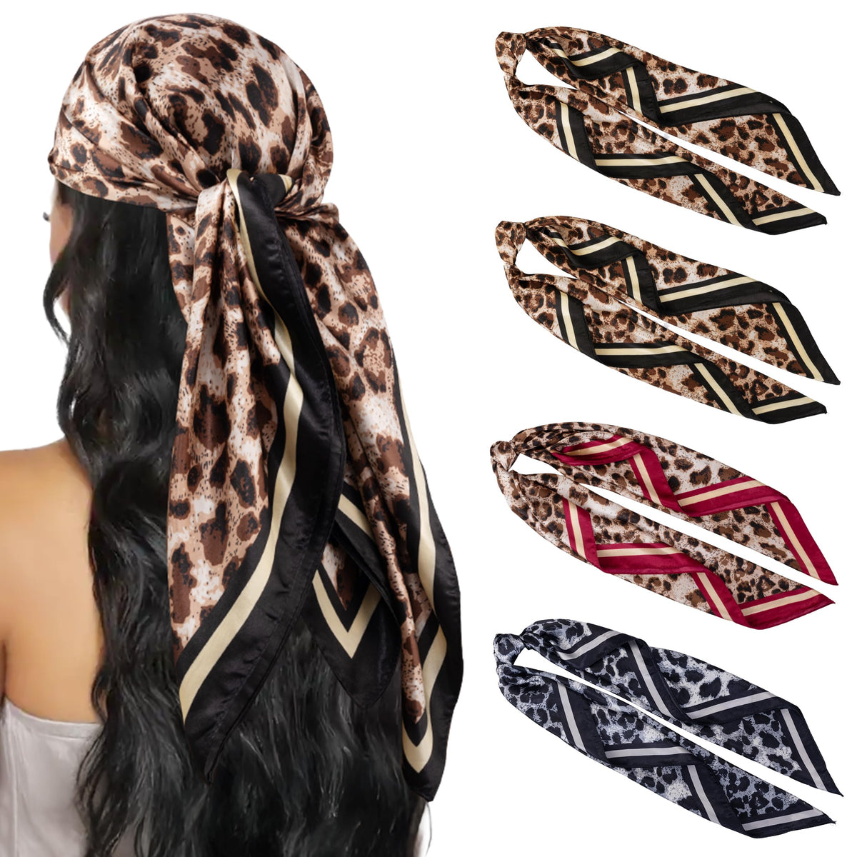 HBselect 4PCS Head Scarf for Women 35” Silk Feel Hair Scarf