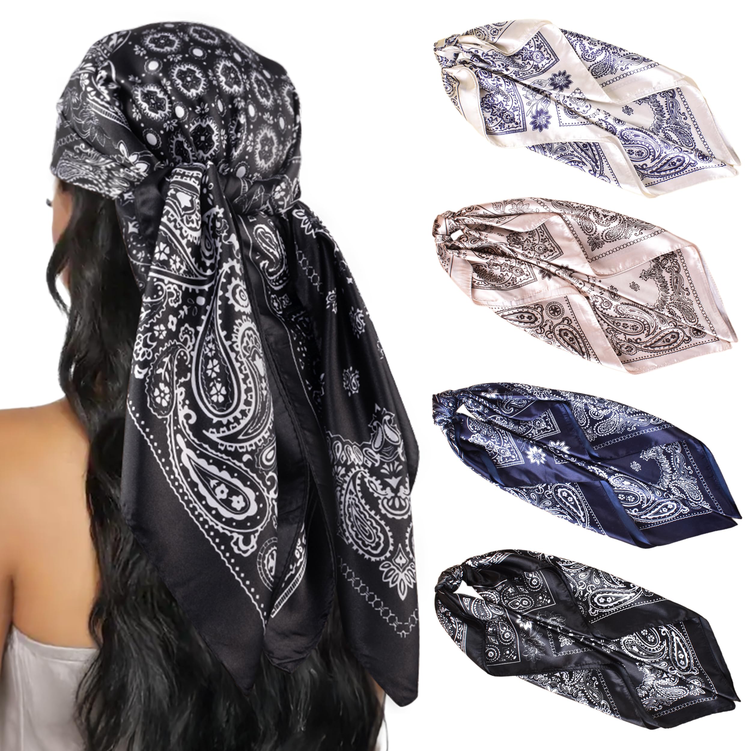 HBselect 4PCS Head Scarf for Women 35” Silk Feel Hair Scarf