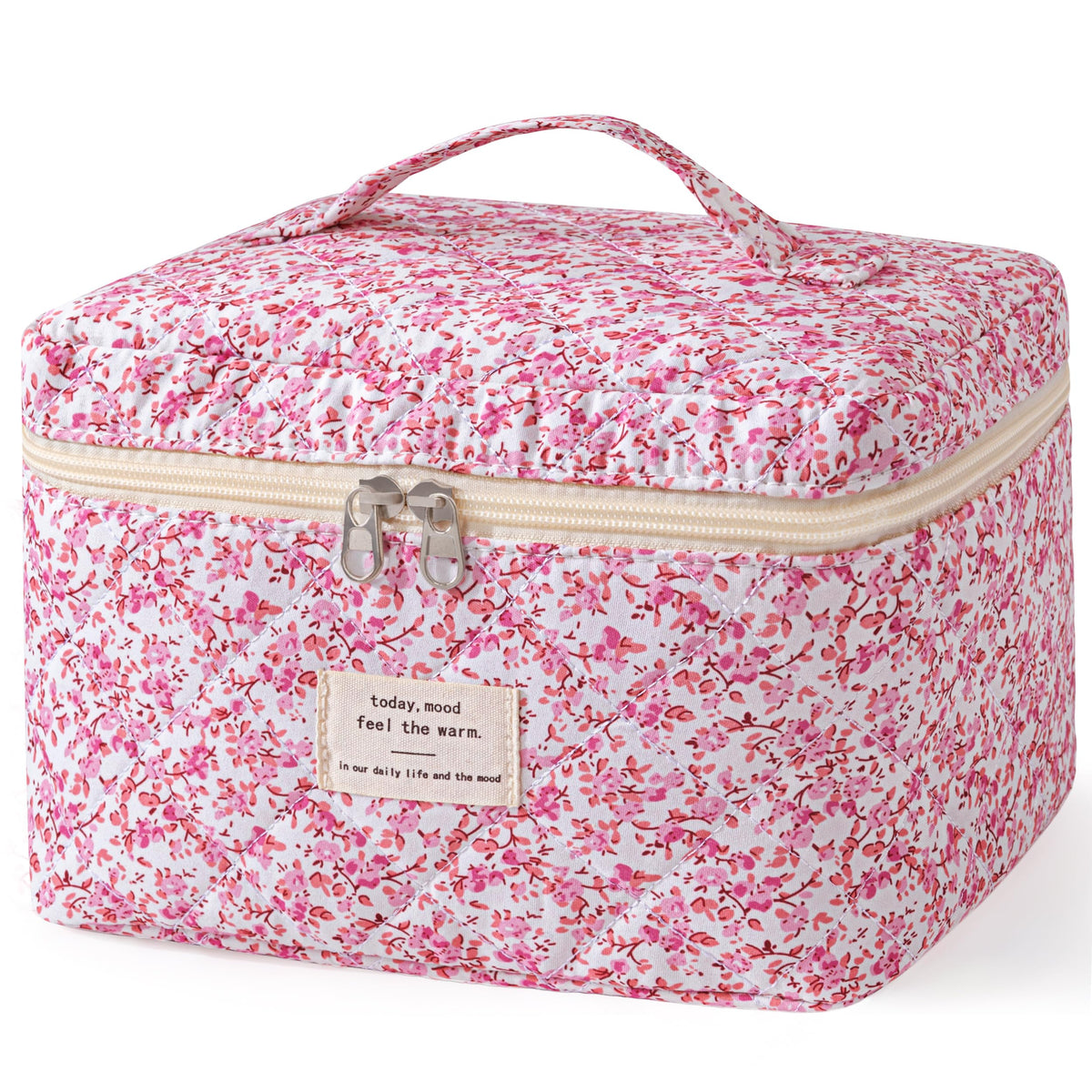 HBselect Large Quilted Makeup Bag for Women Cute Cotton Travel Cosmetic Bag