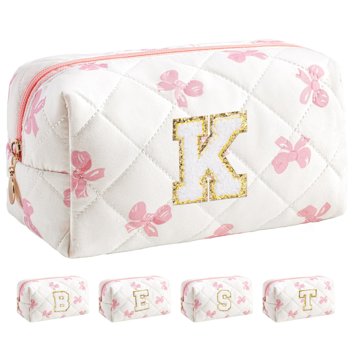 HBselect Personalized Makeup Bag for Women Initial Quilted Toiletry Bag