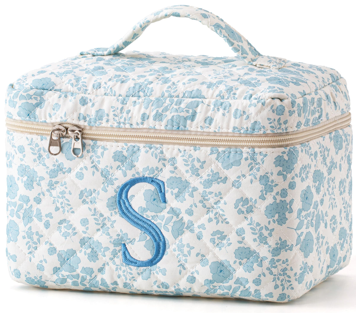 HBselect Initial Makeup Bag for Women Personalized Quilted Cosmetic Bag