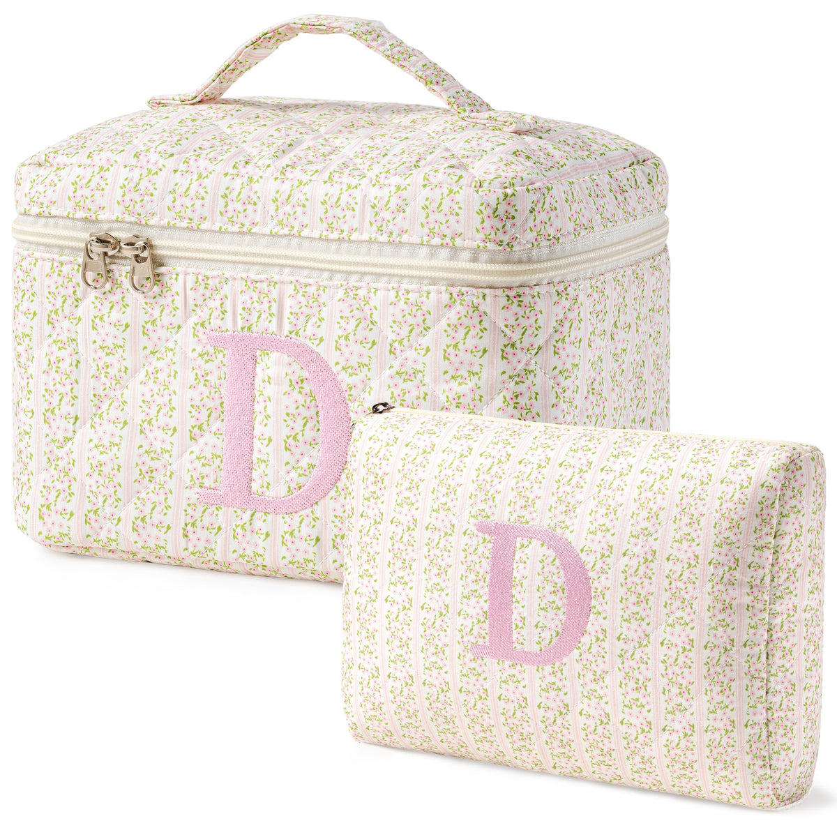 HBselect Initial Makeup Bag for Women Personalized Quilted Cosmetic Bag