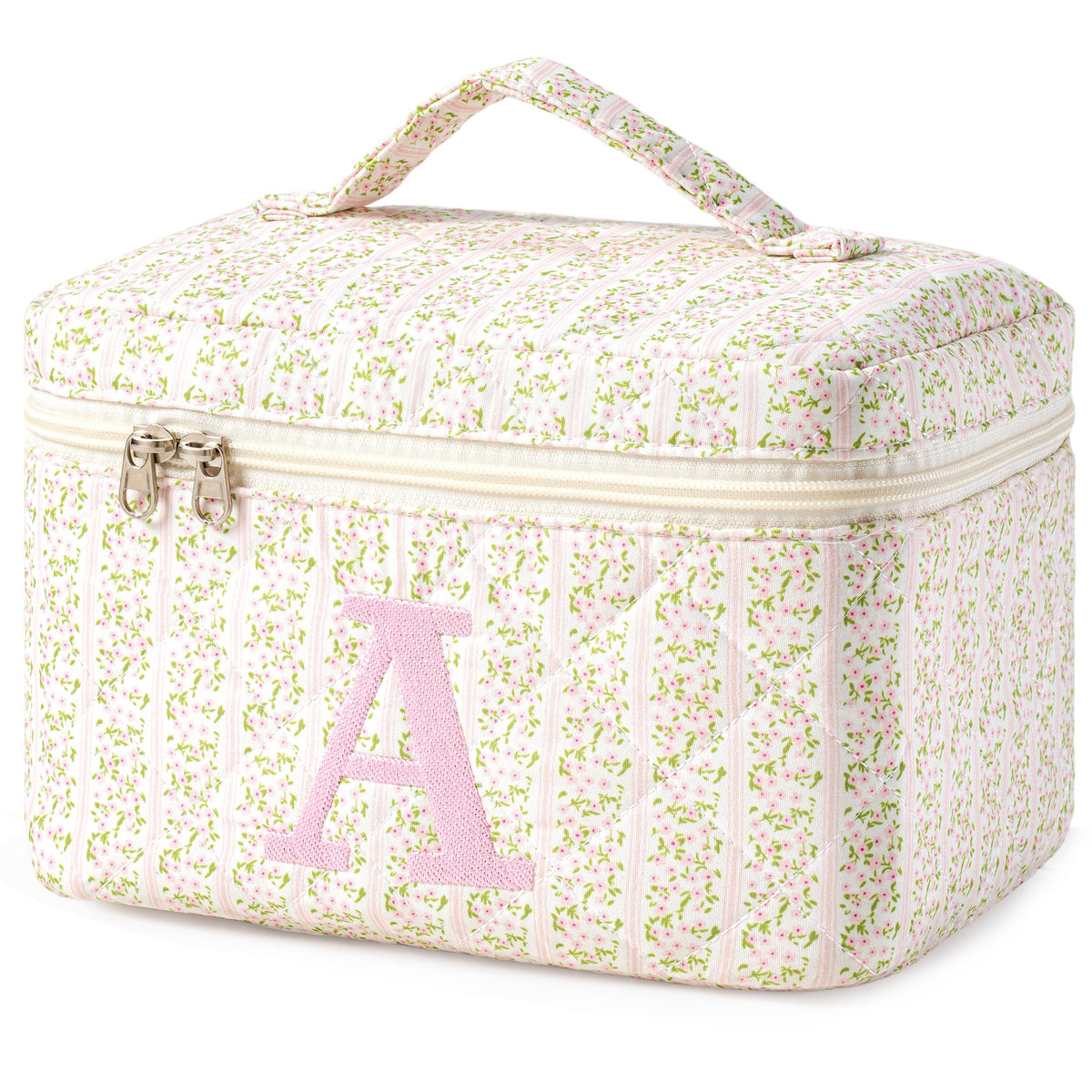 HBselect Initial Makeup Bag for Women Personalized Quilted Cosmetic Bag