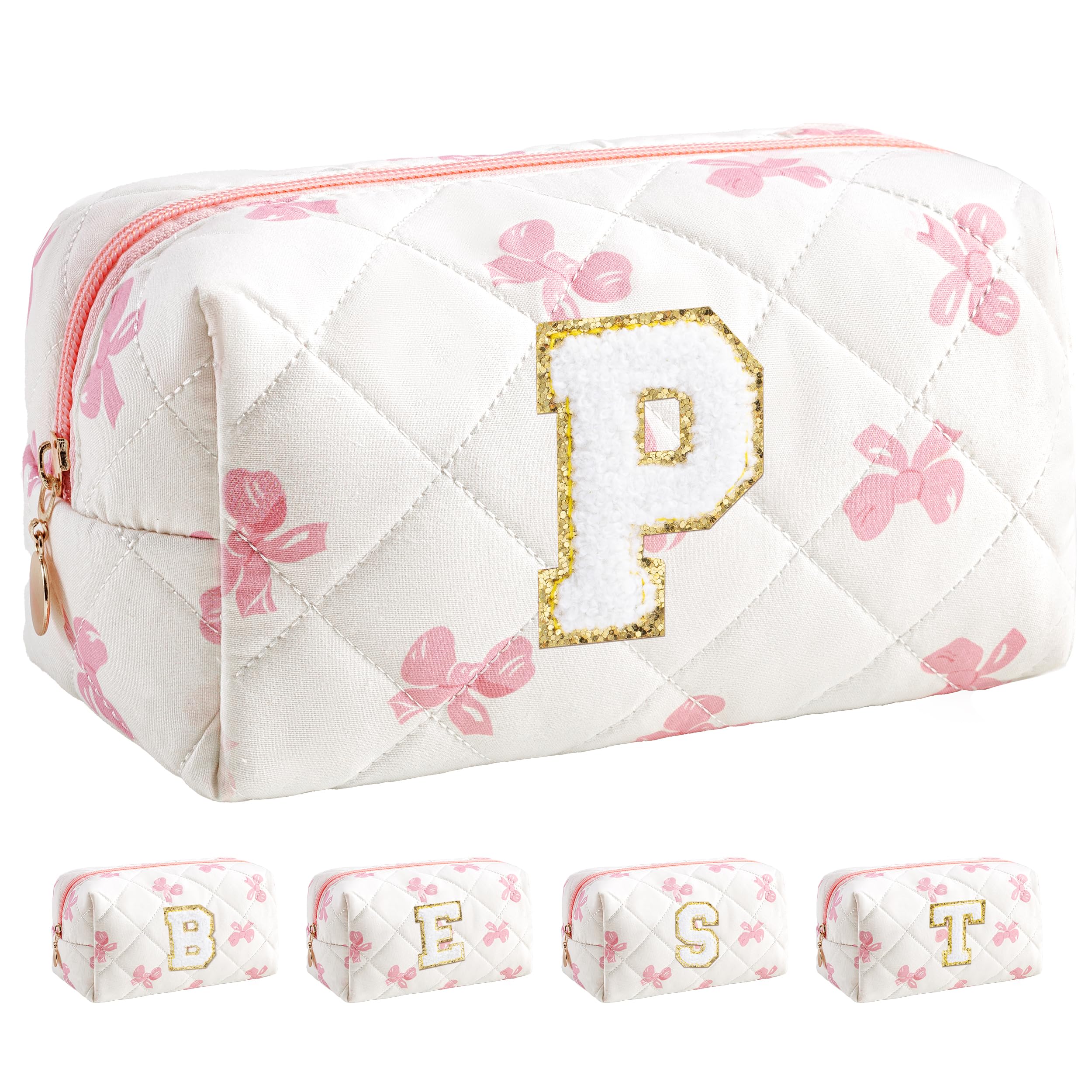 HBselect Personalized Makeup Bag for Women Initial Quilted Toiletry Bag