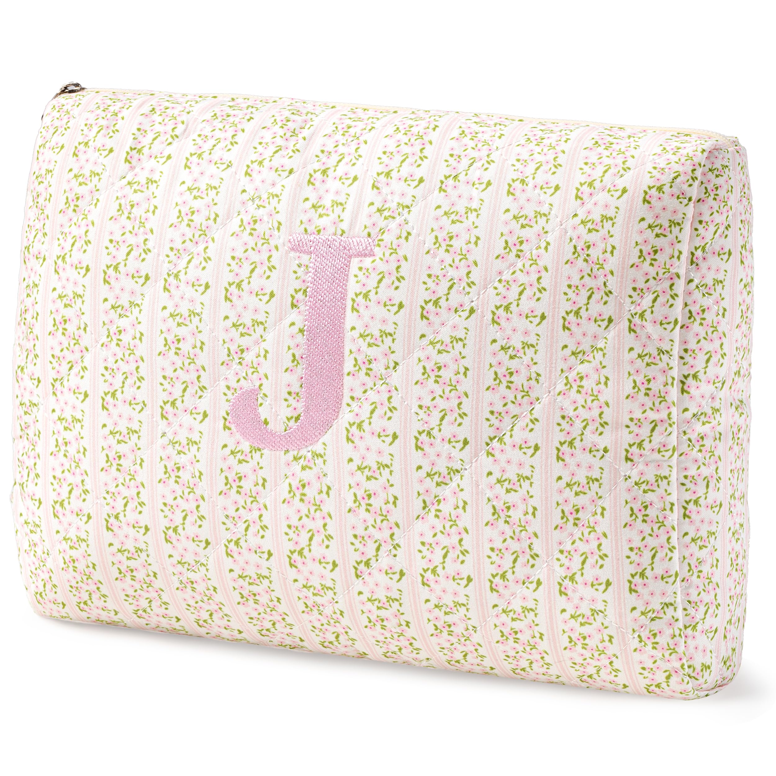 HBselect Initial Makeup Bag for Women Personalized Quilted Cosmetic Bag