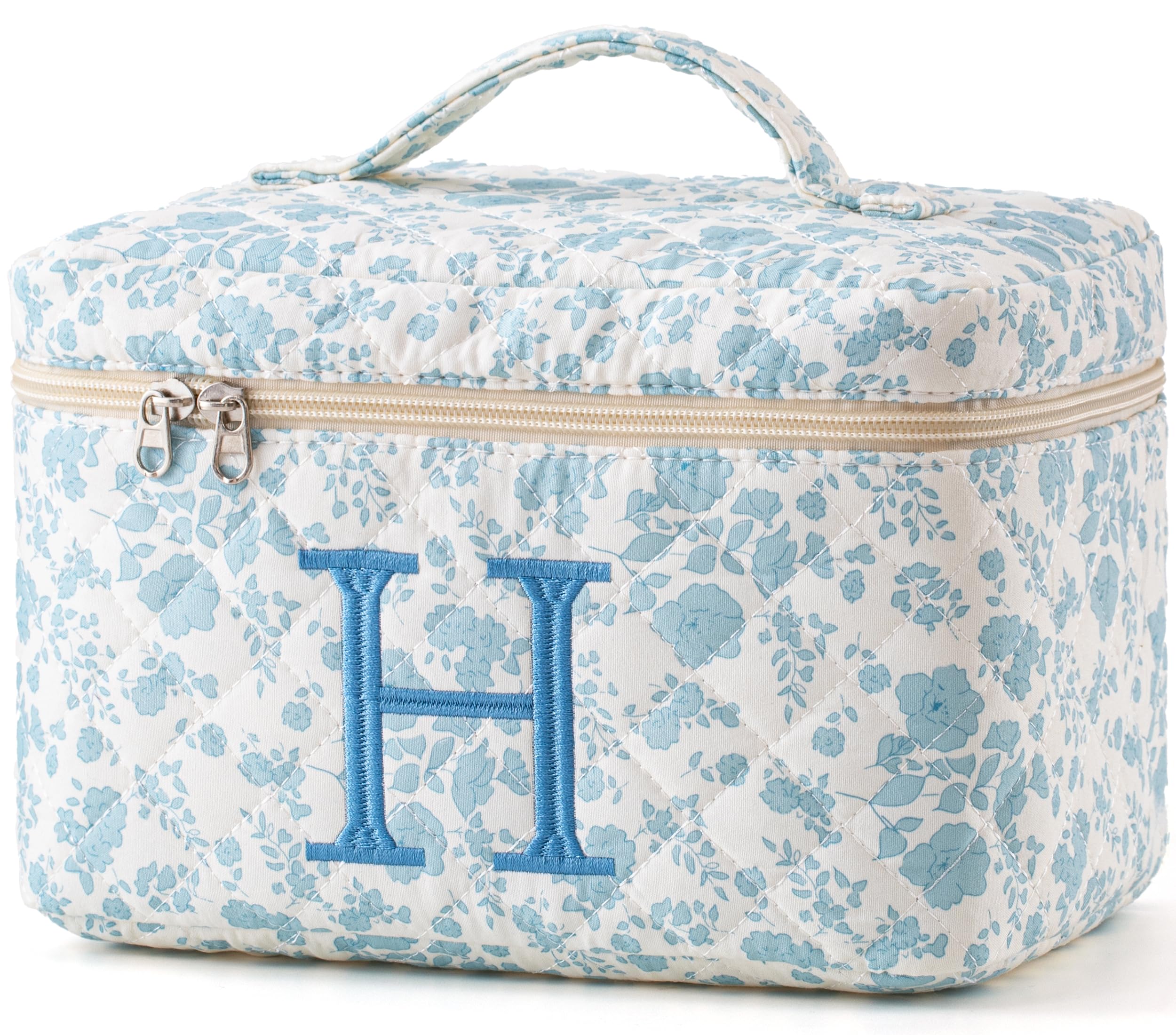 HBselect Initial Makeup Bag for Women Personalized Quilted Cosmetic Bag