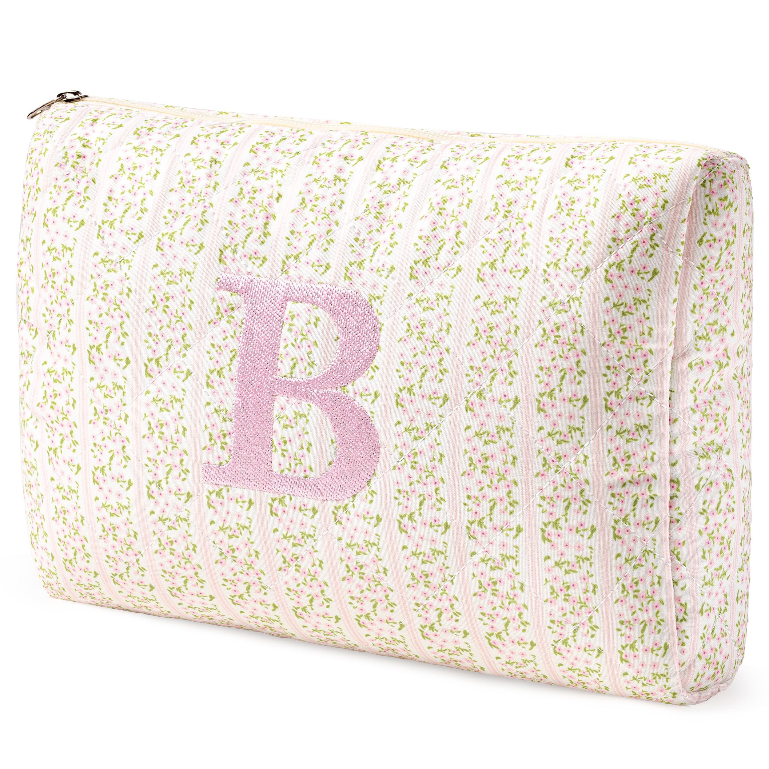 HBselect Initial Makeup Bag for Women Personalized Quilted Cosmetic Bag