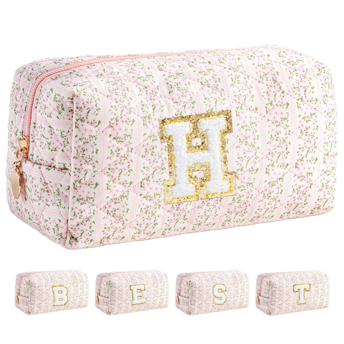 HBselect Personalized Makeup Bag for Women Initial Quilted Toiletry Bag