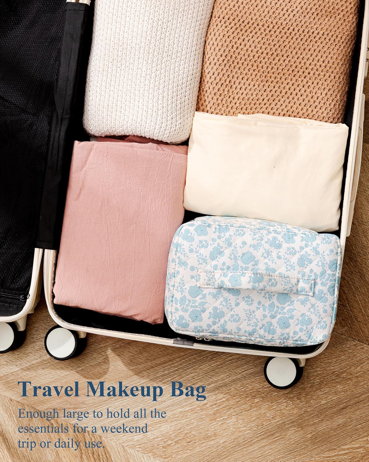 HBselect Initial Makeup Bag for Women Personalized Quilted Cosmetic Bag