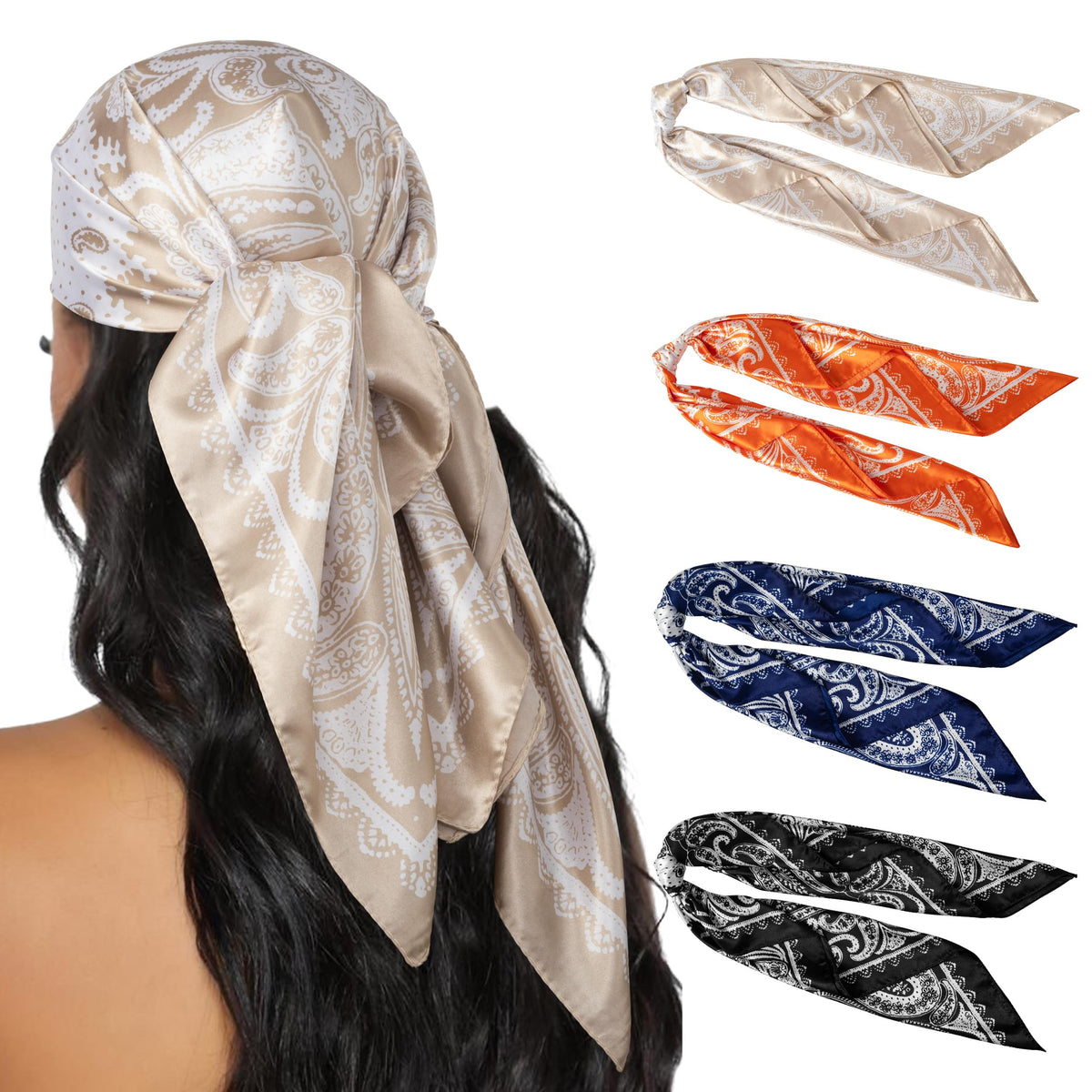 HBselect 4PCS Head Scarf for Women 35” Silk Feel Hair Scarf