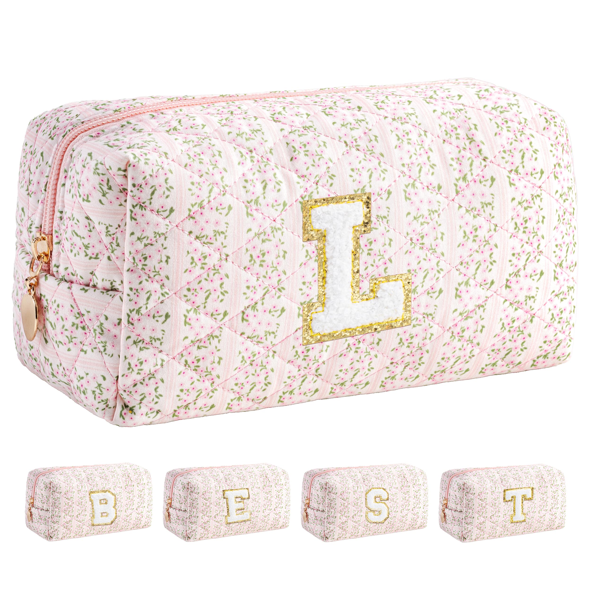 HBselect Personalized Makeup Bag for Women Initial Quilted Toiletry Bag