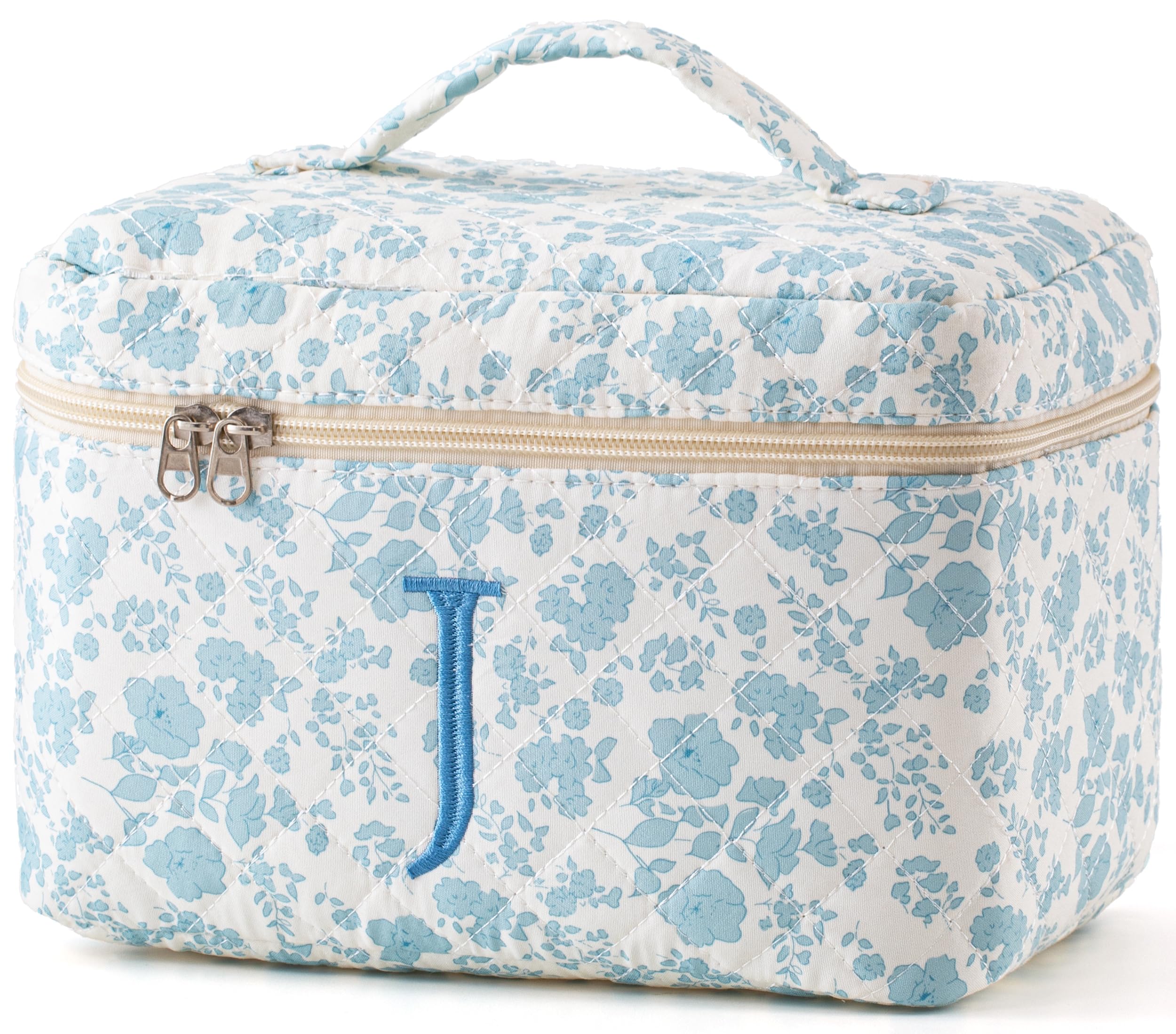 HBselect Initial Makeup Bag for Women Personalized Quilted Cosmetic Bag