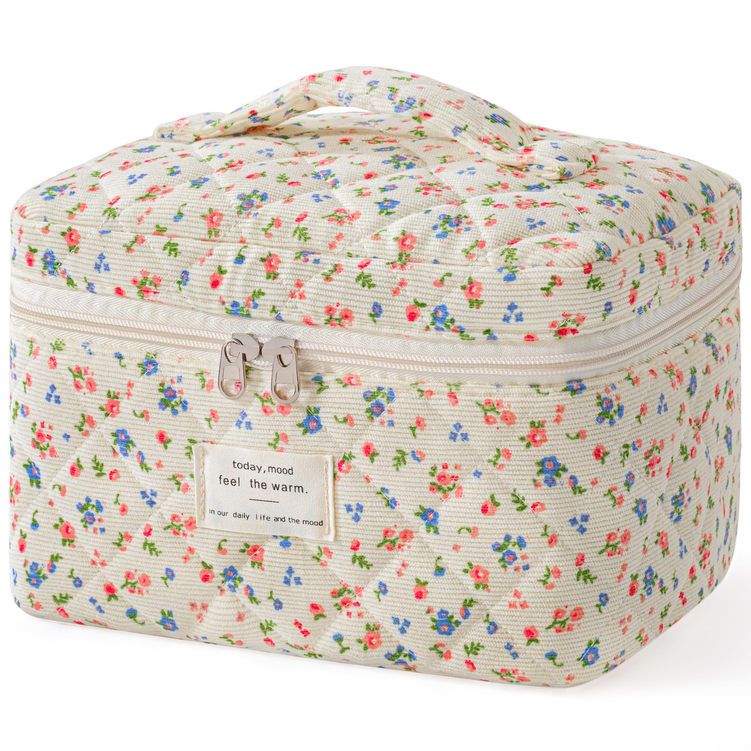 HBselect Large Quilted Makeup Bag for Women Cute Cotton Travel Cosmetic Bag