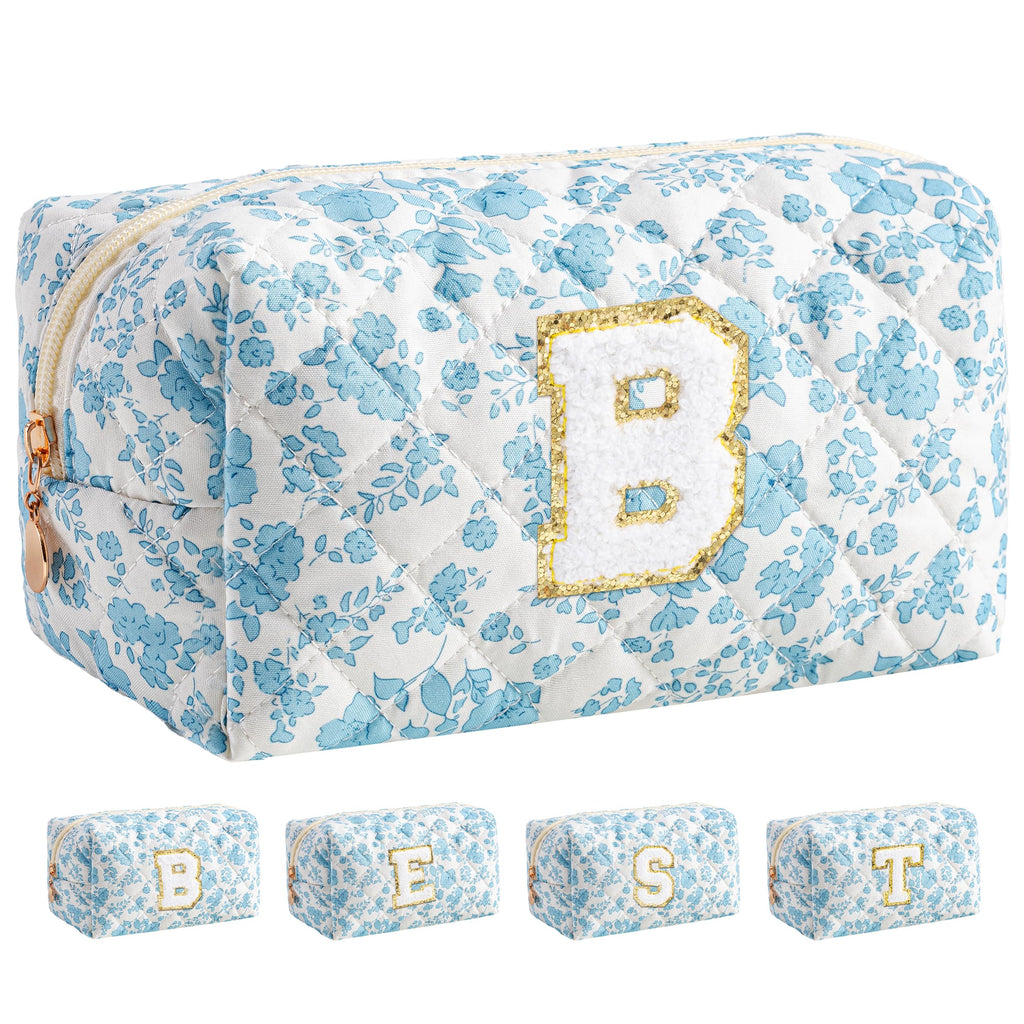 HBselect Personalized Makeup Bag for Women Initial Quilted Toiletry Bag
