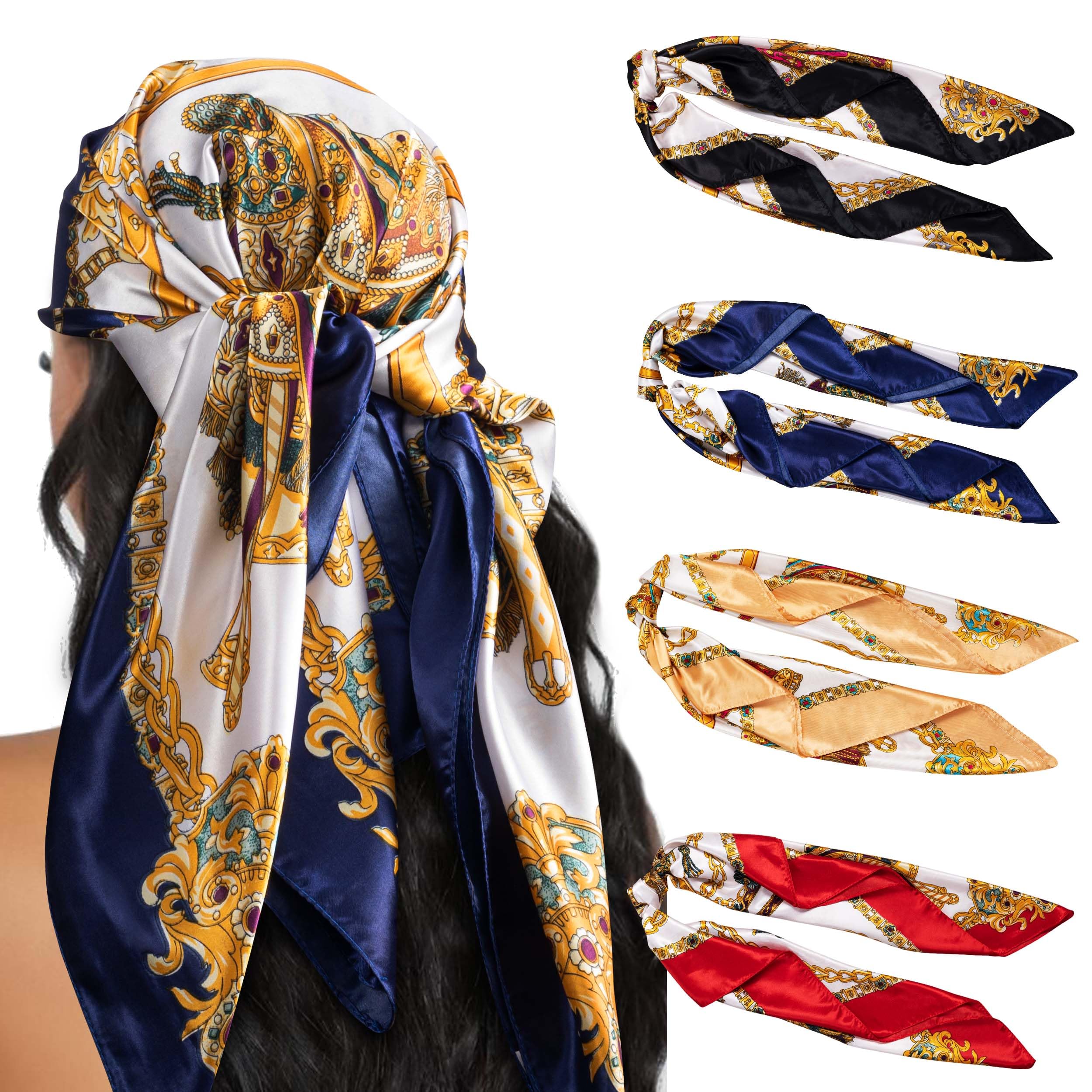 HBselect 4PCS Head Scarf for Women 35” Silk Feel Hair Scarf