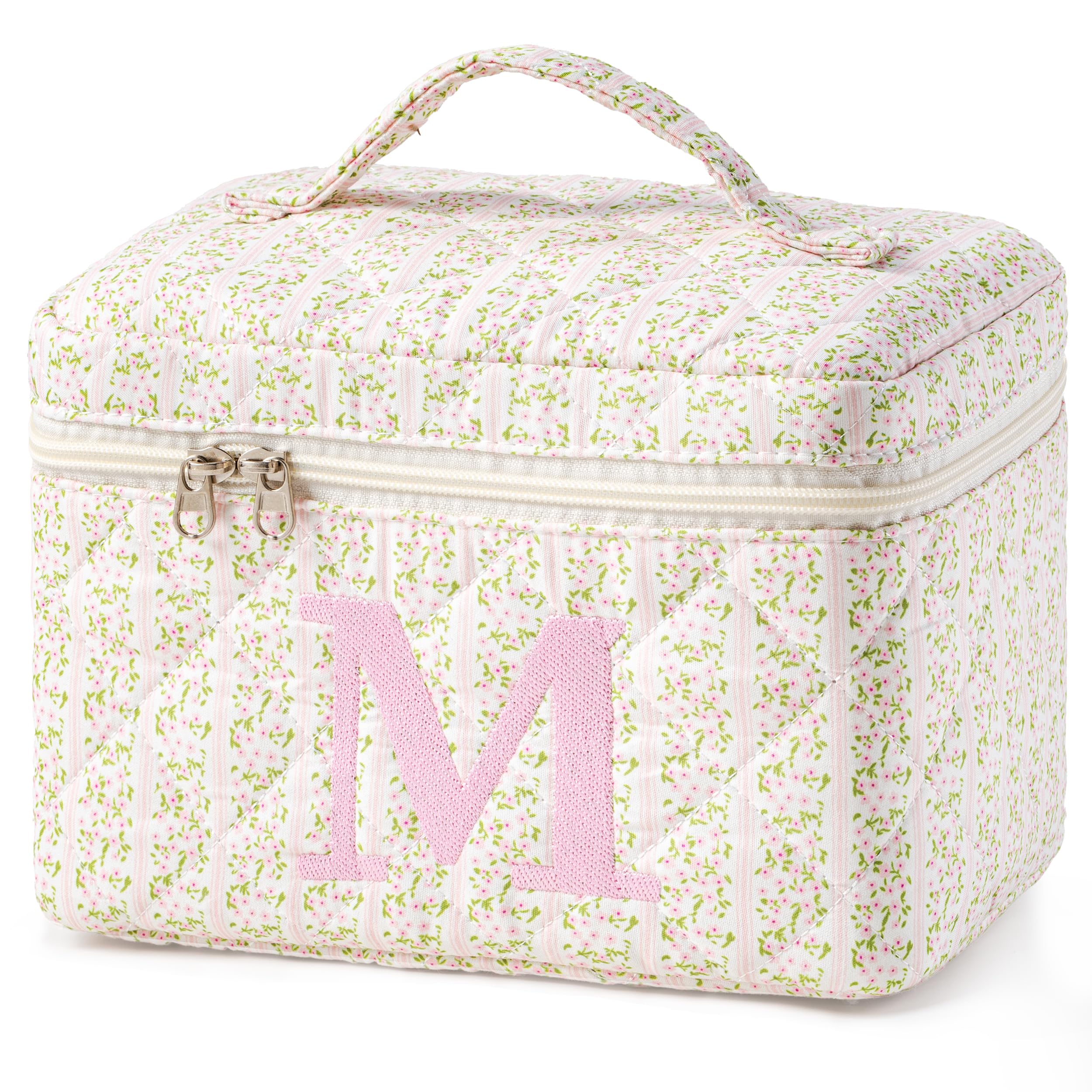 HBselect Initial Makeup Bag for Women Personalized Quilted Cosmetic Bag
