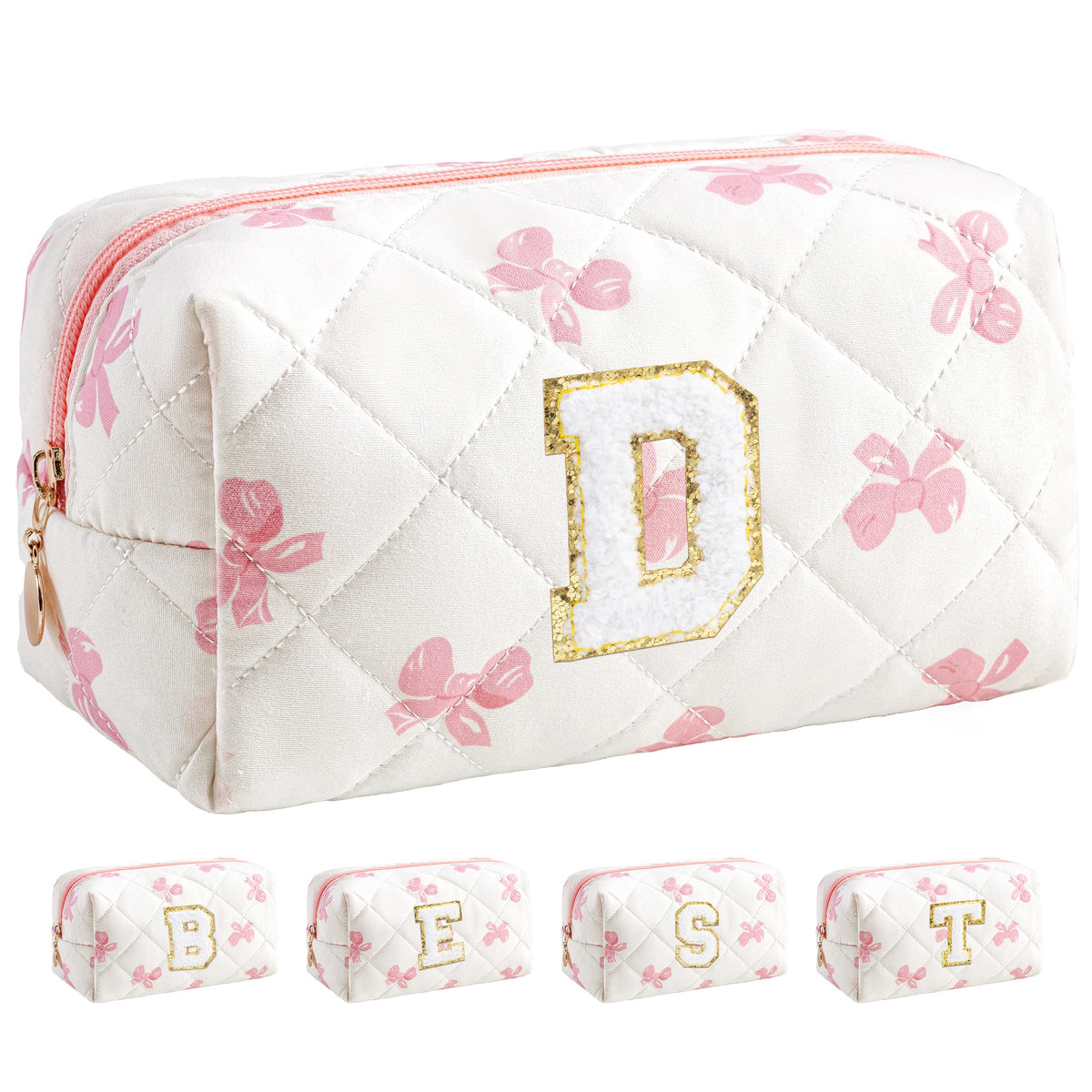 HBselect Personalized Makeup Bag for Women Initial Quilted Toiletry Bag