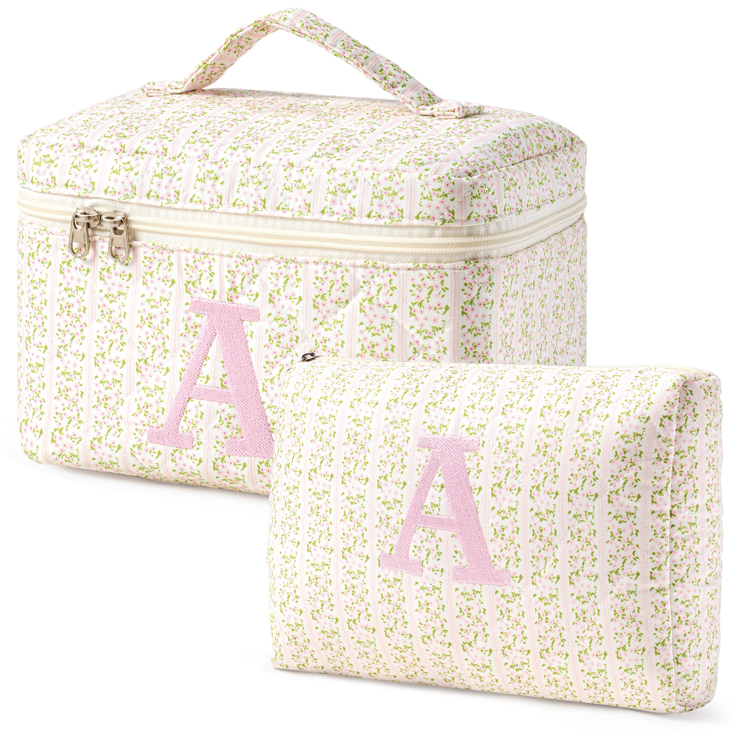 HBselect Initial Makeup Bag for Women Personalized Quilted Cosmetic Bag