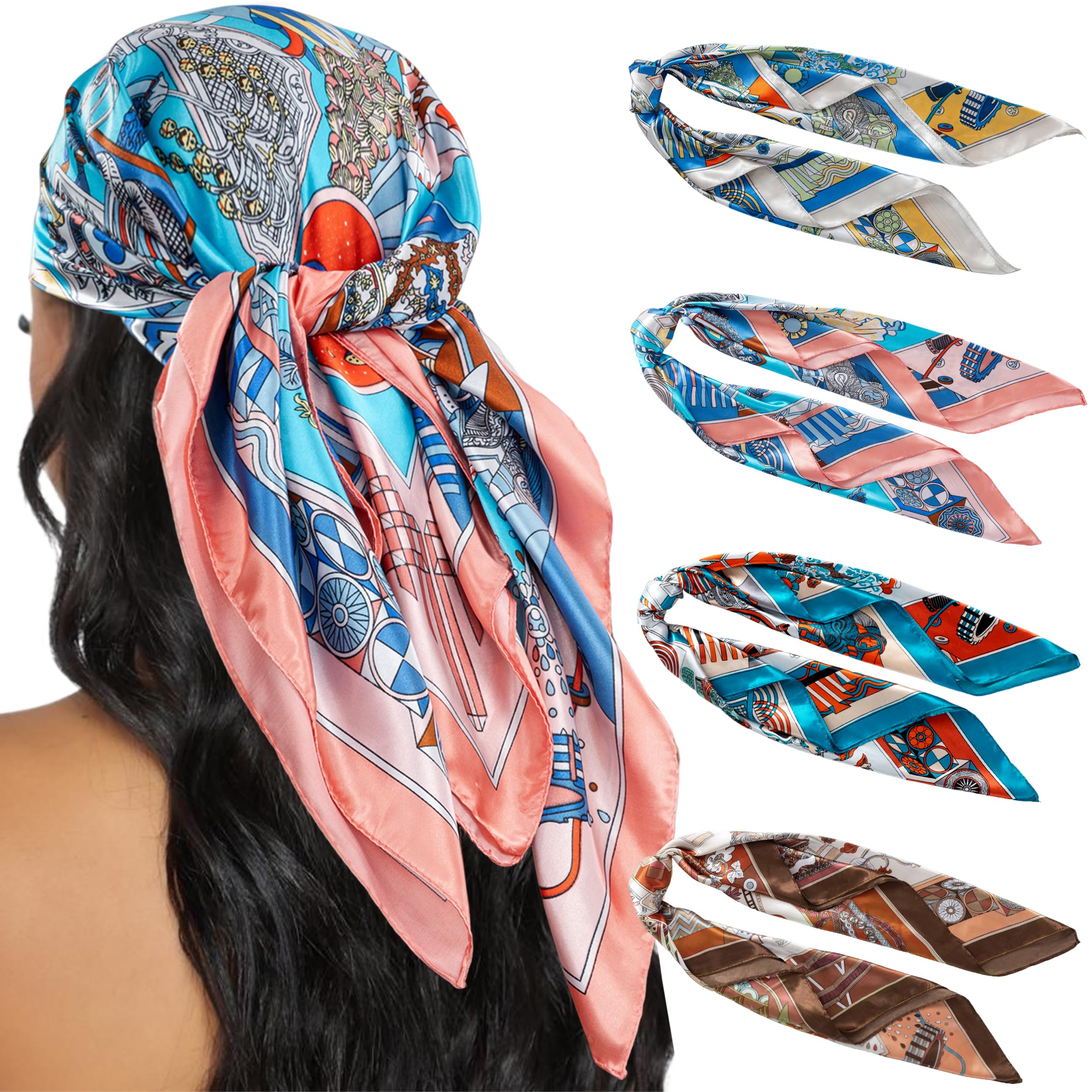 HBselect 4PCS Head Scarf for Women 35” Silk Feel Hair Scarf