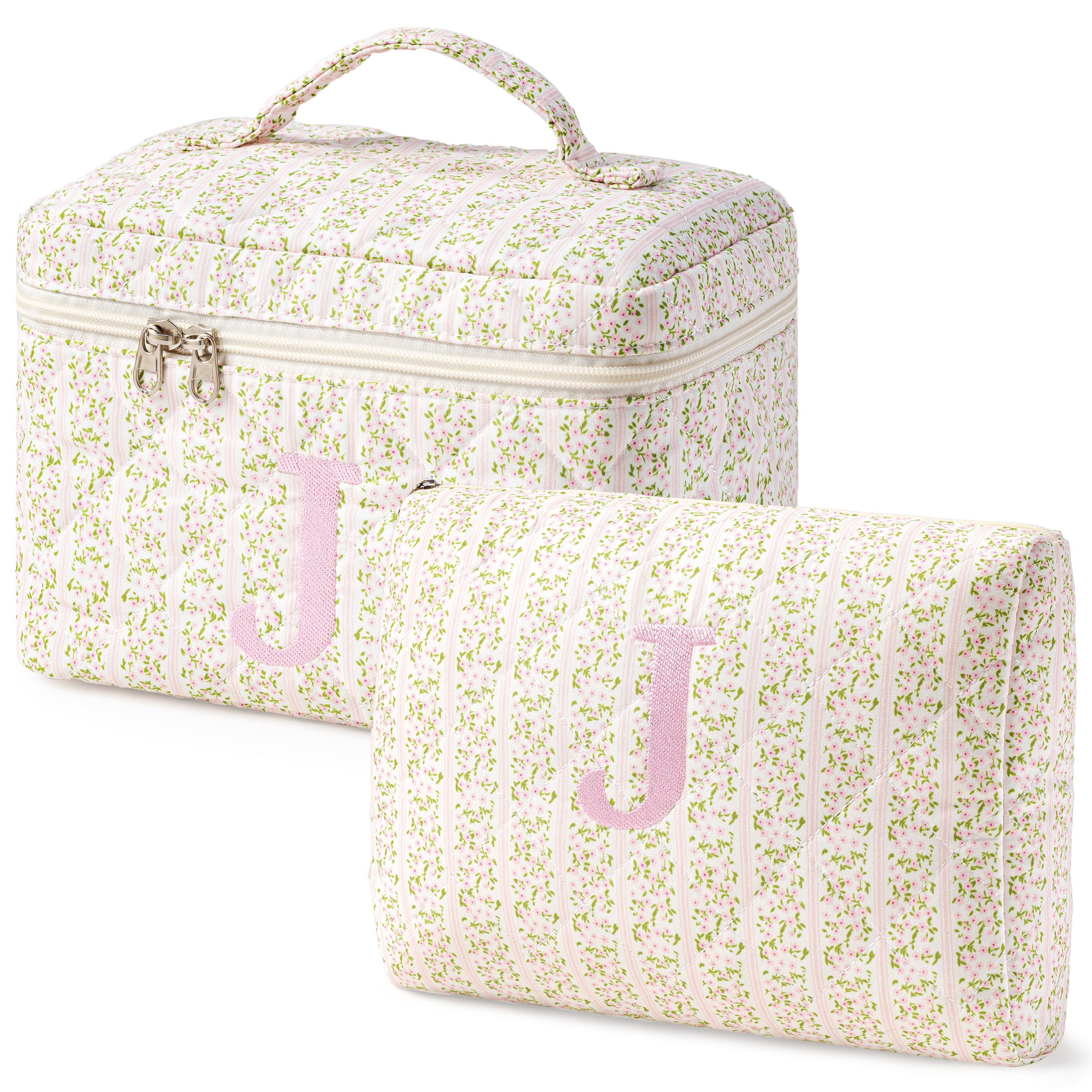 HBselect Initial Makeup Bag for Women Personalized Quilted Cosmetic Bag