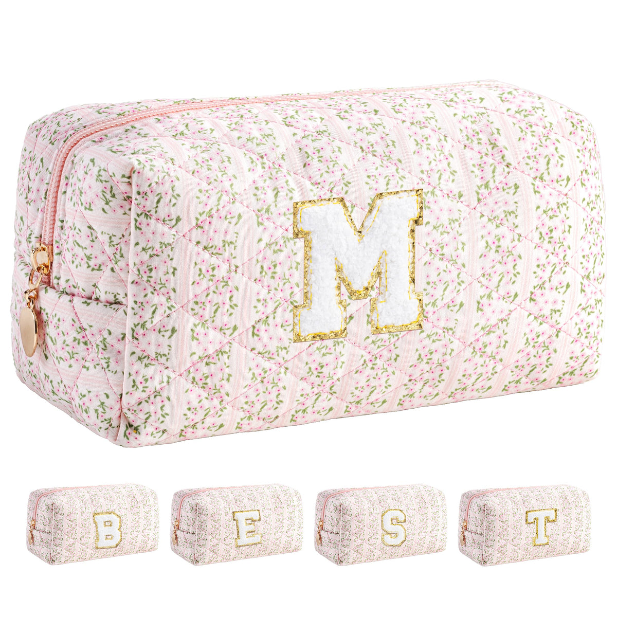 HBselect Personalized Makeup Bag for Women Initial Quilted Toiletry Bag
