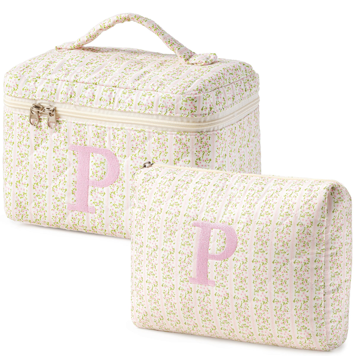 HBselect Initial Makeup Bag for Women Personalized Quilted Cosmetic Bag