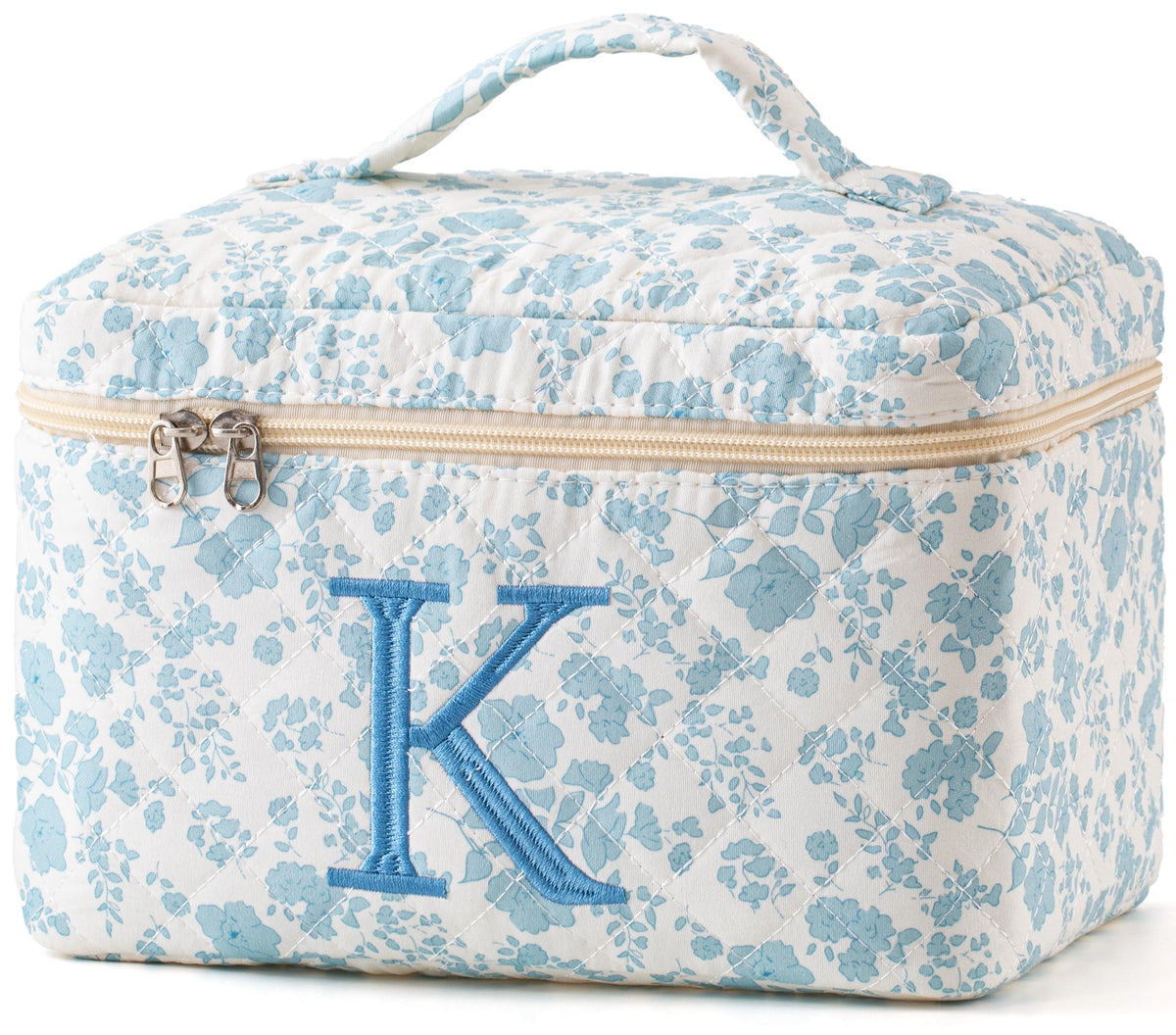 HBselect Initial Makeup Bag for Women Personalized Quilted Cosmetic Bag
