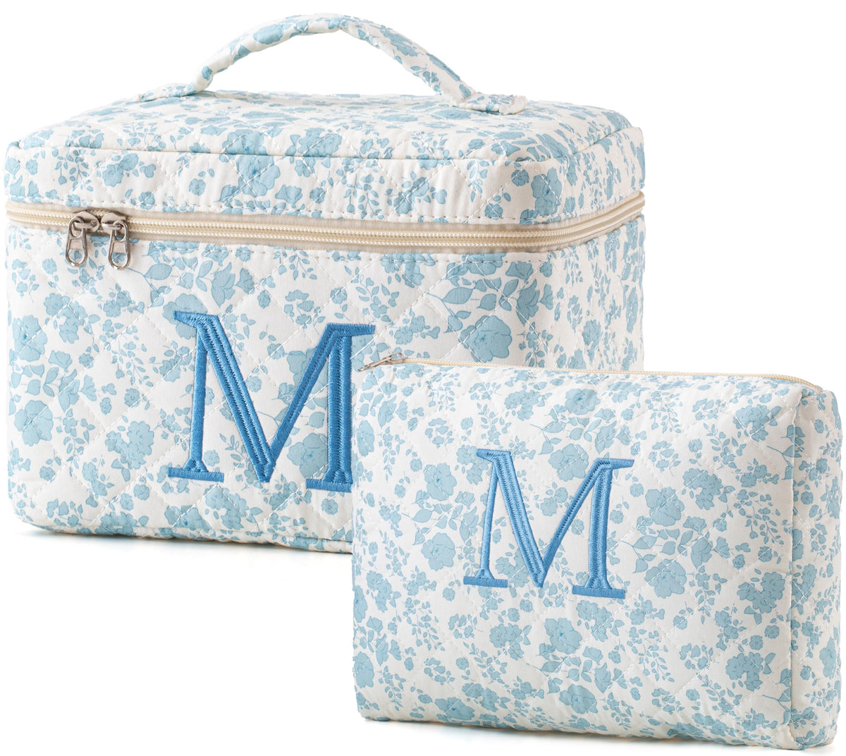 HBselect Initial Makeup Bag for Women Personalized Quilted Cosmetic Bag
