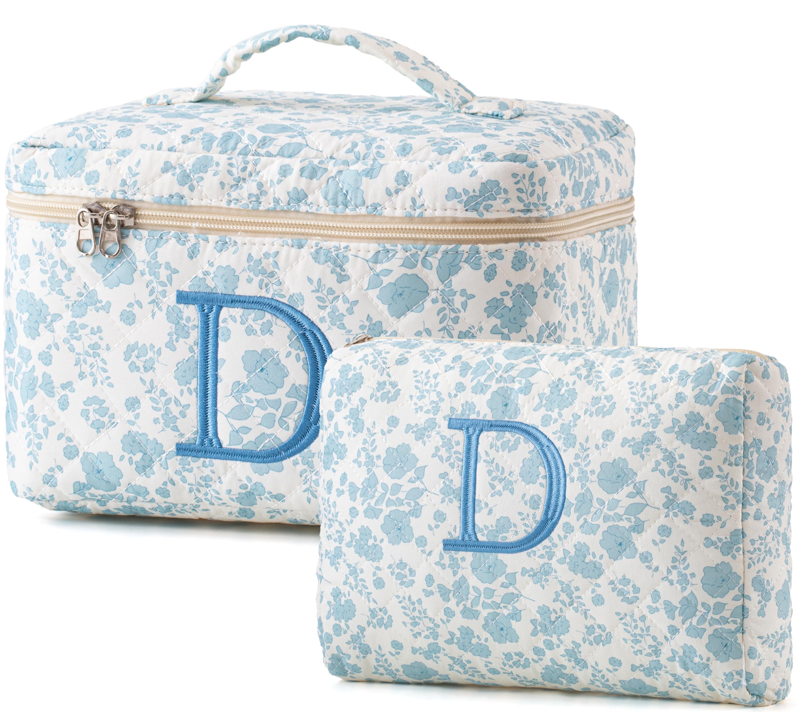 HBselect Initial Makeup Bag for Women Personalized Quilted Cosmetic Bag
