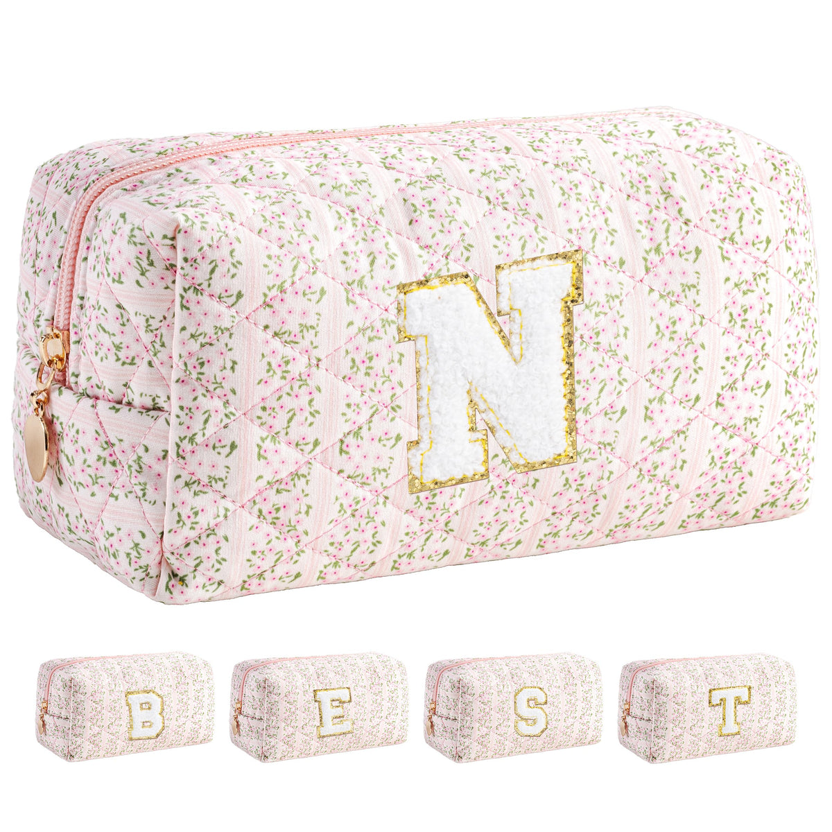 HBselect Personalized Makeup Bag for Women Initial Quilted Toiletry Bag