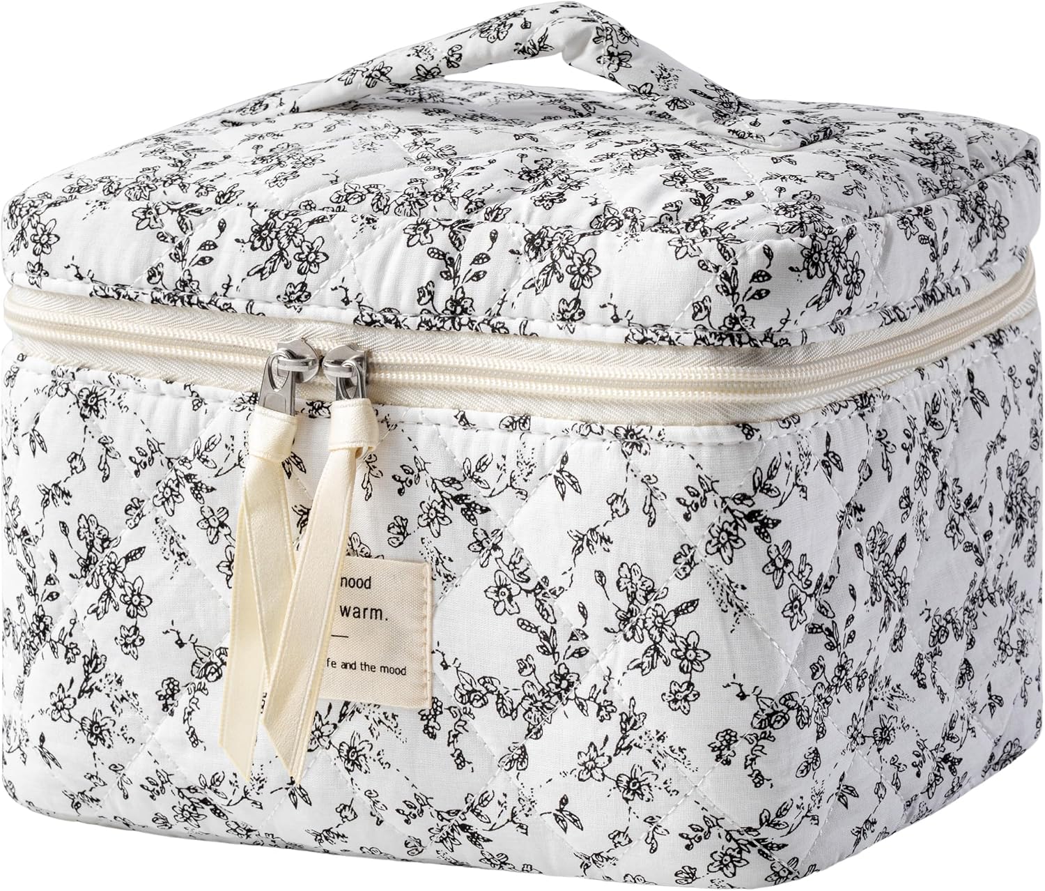 HBselect Large Quilted Makeup Bag for Women Cute Cotton Travel Cosmetic Bag