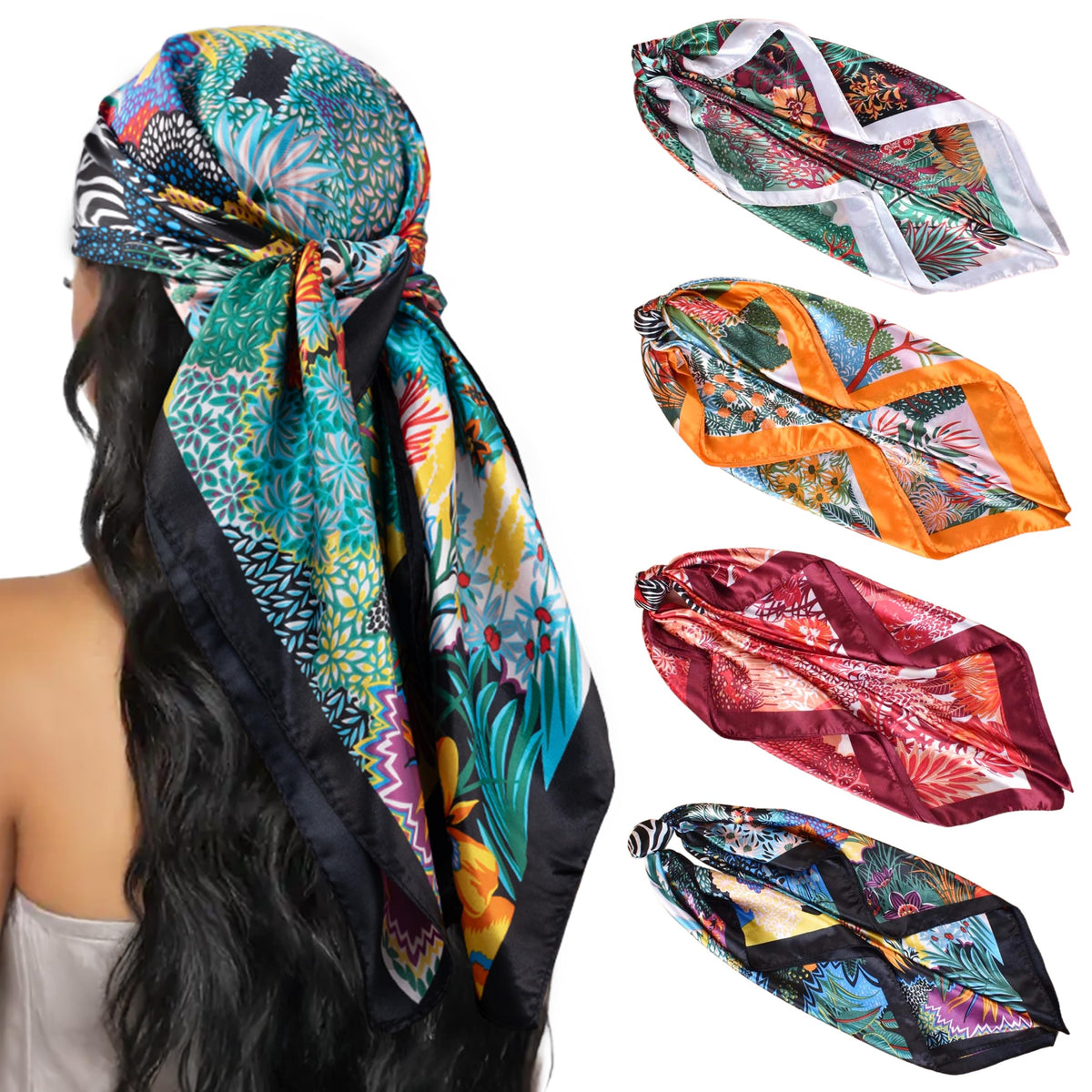 HBselect 4PCS Head Scarf for Women 35” Silk Feel Hair Scarf