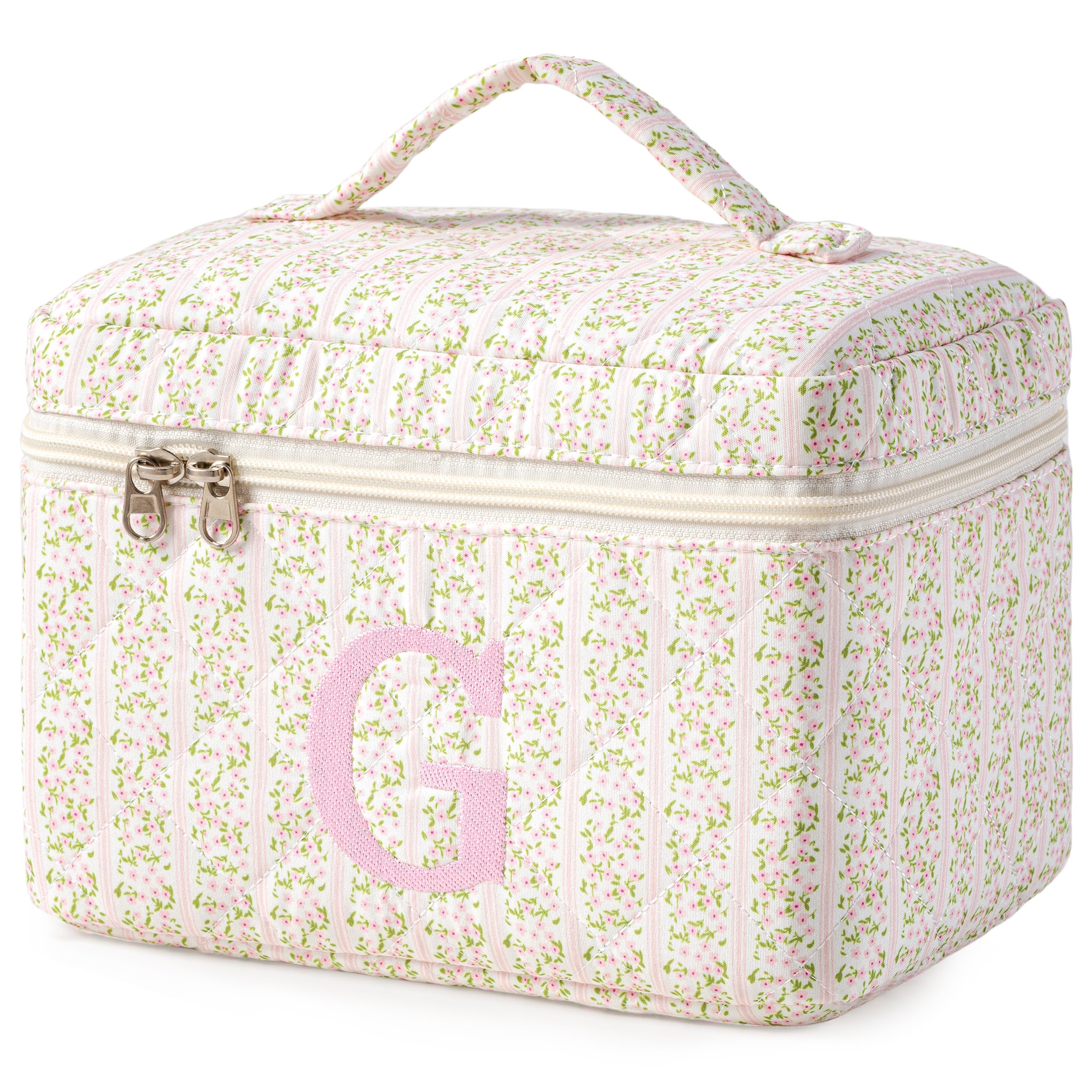 HBselect Initial Makeup Bag for Women Personalized Quilted Cosmetic Bag