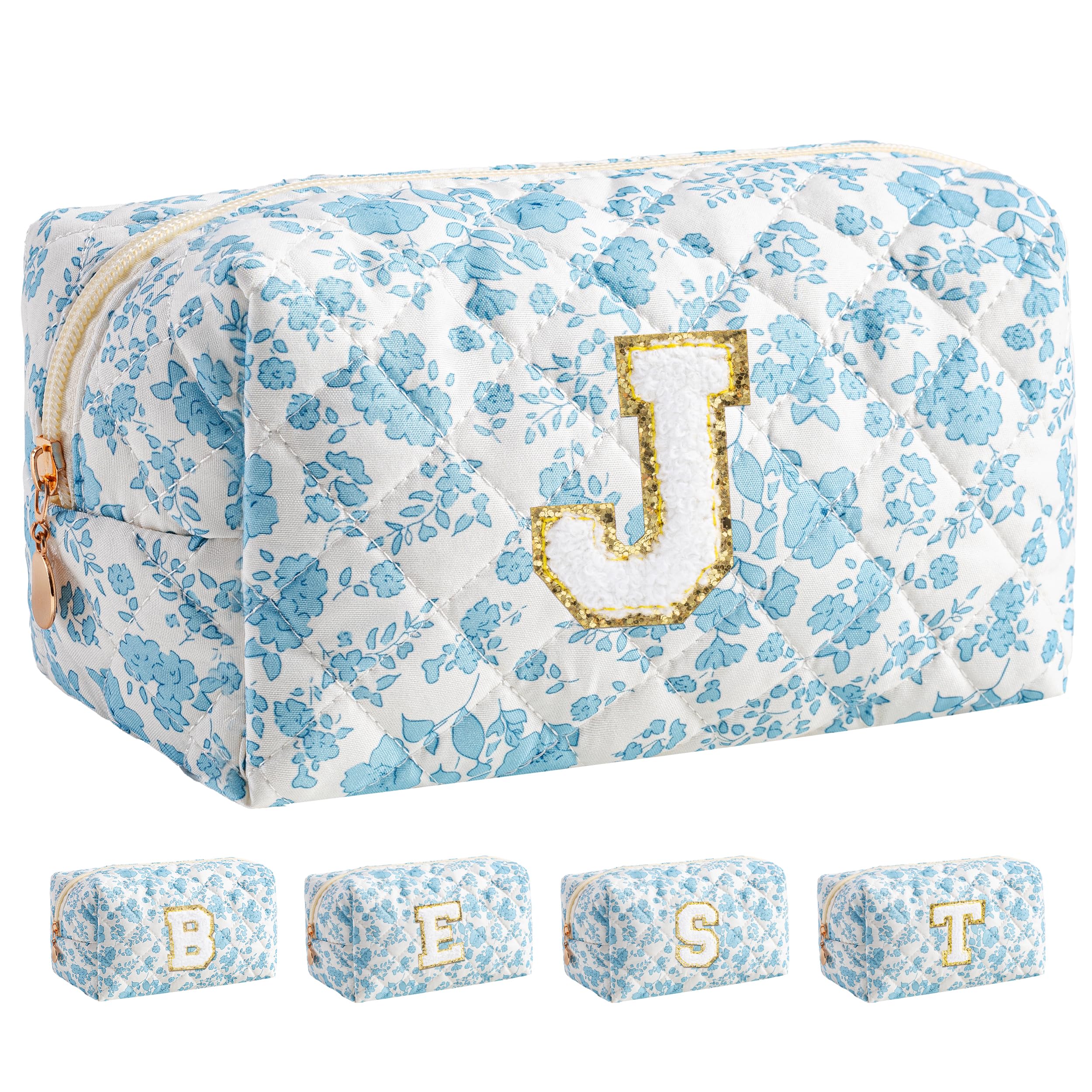 HBselect Personalized Makeup Bag for Women Initial Quilted Toiletry Bag