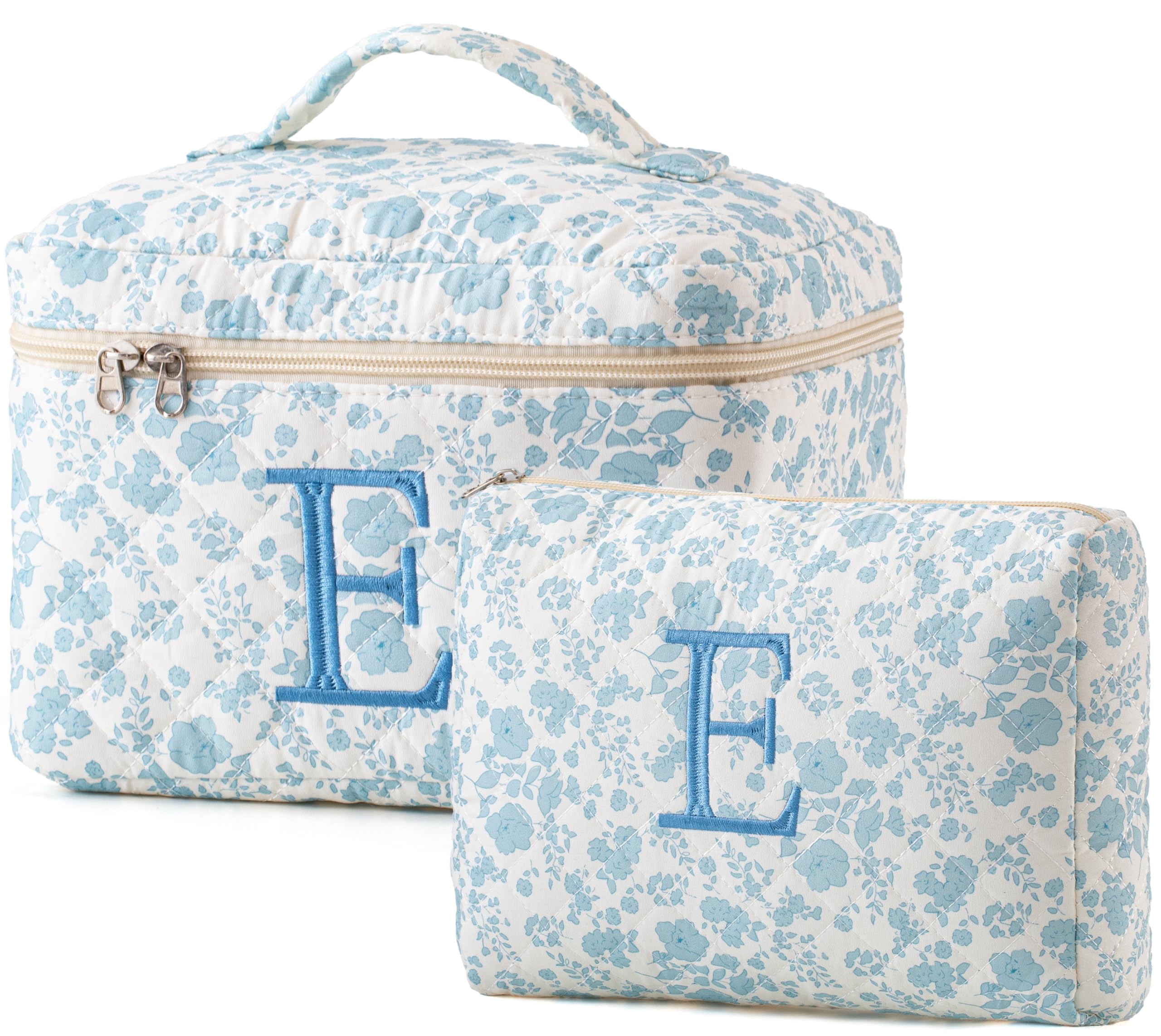 HBselect Initial Makeup Bag for Women Personalized Quilted Cosmetic Bag